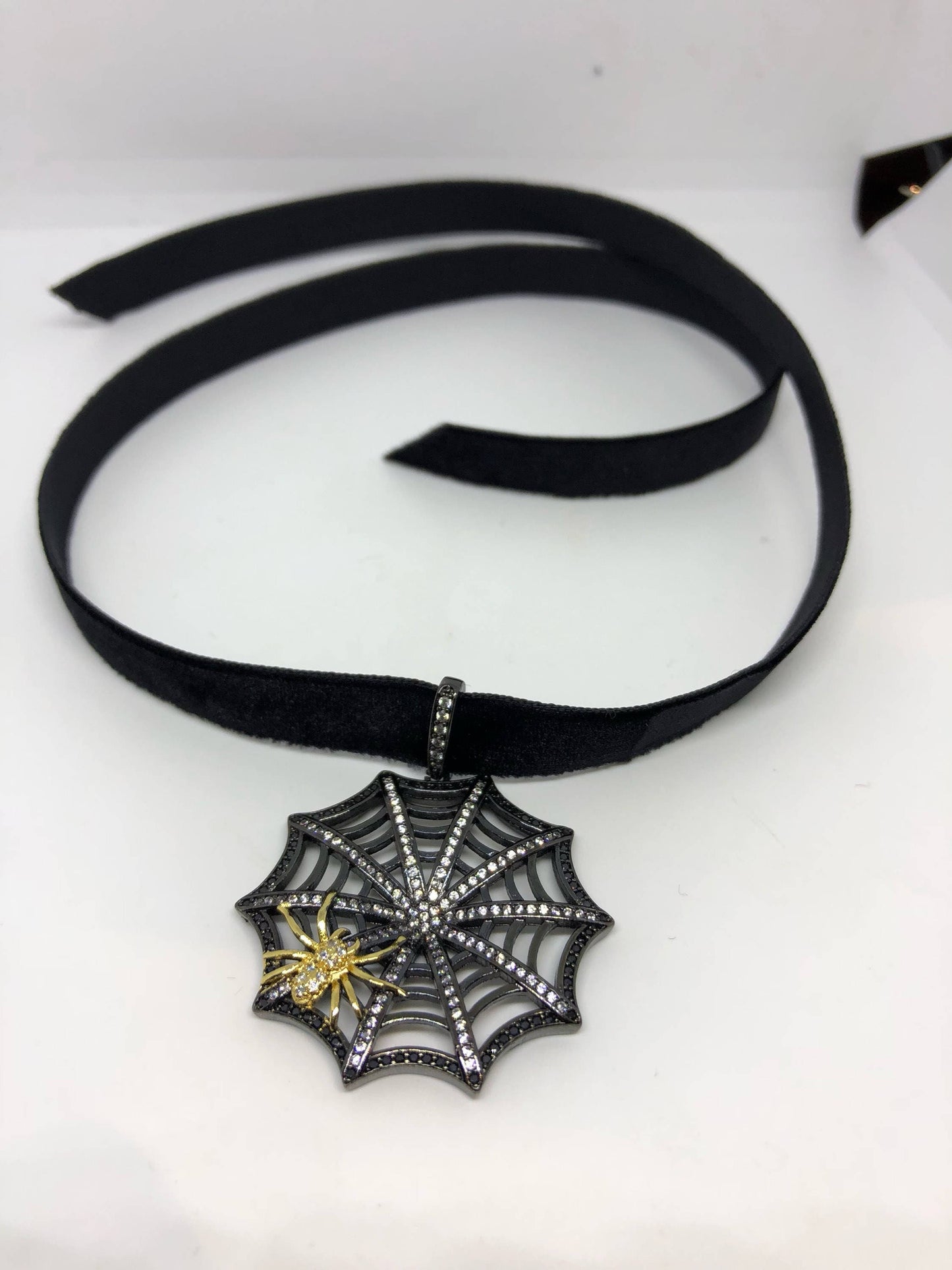 Vintage Handmade Spider web Amulet Silver White Bronze Pendant