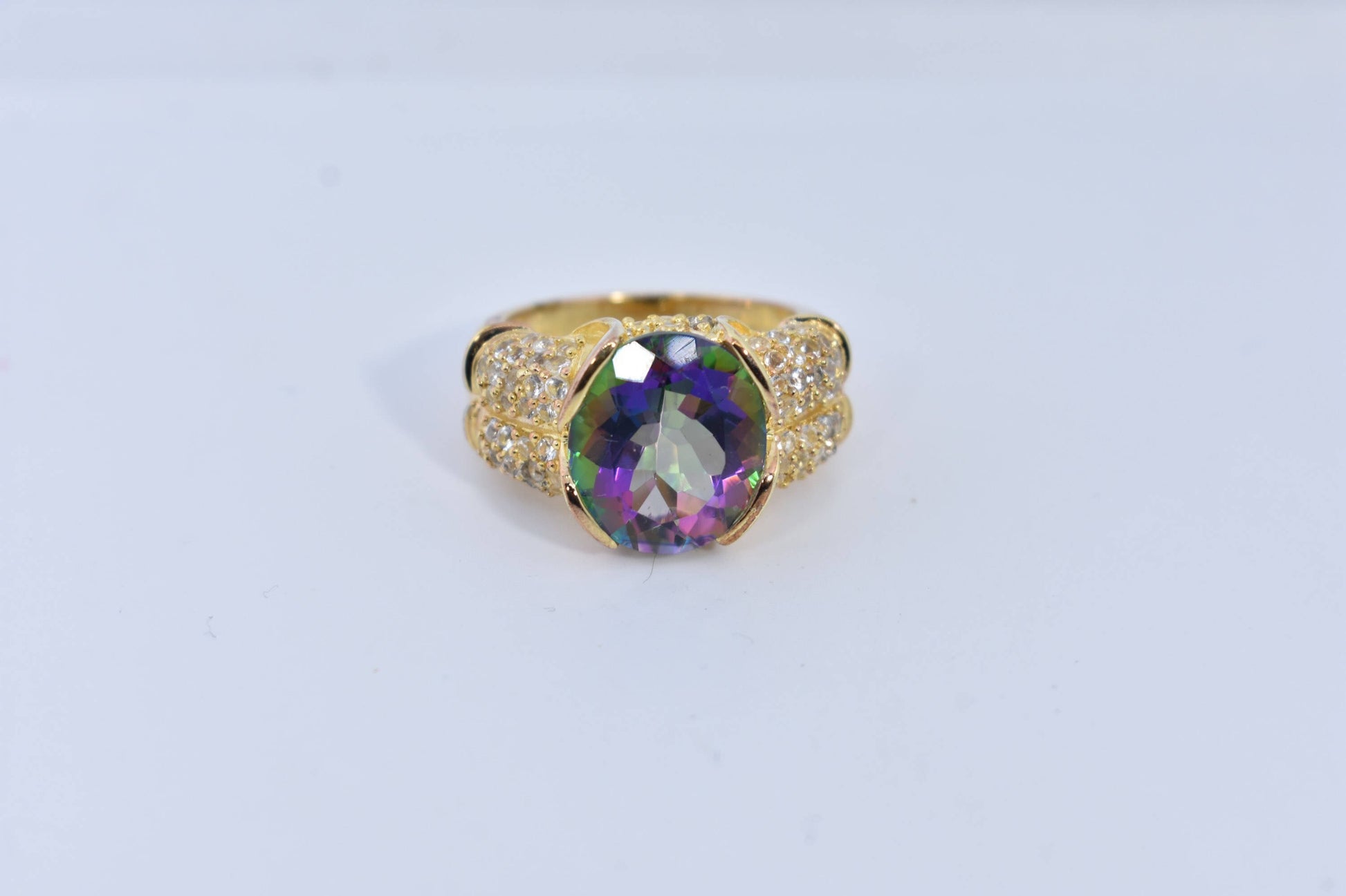 Vintage Genuine Mystic Blue Topaz 925 Sterling Silver Ring