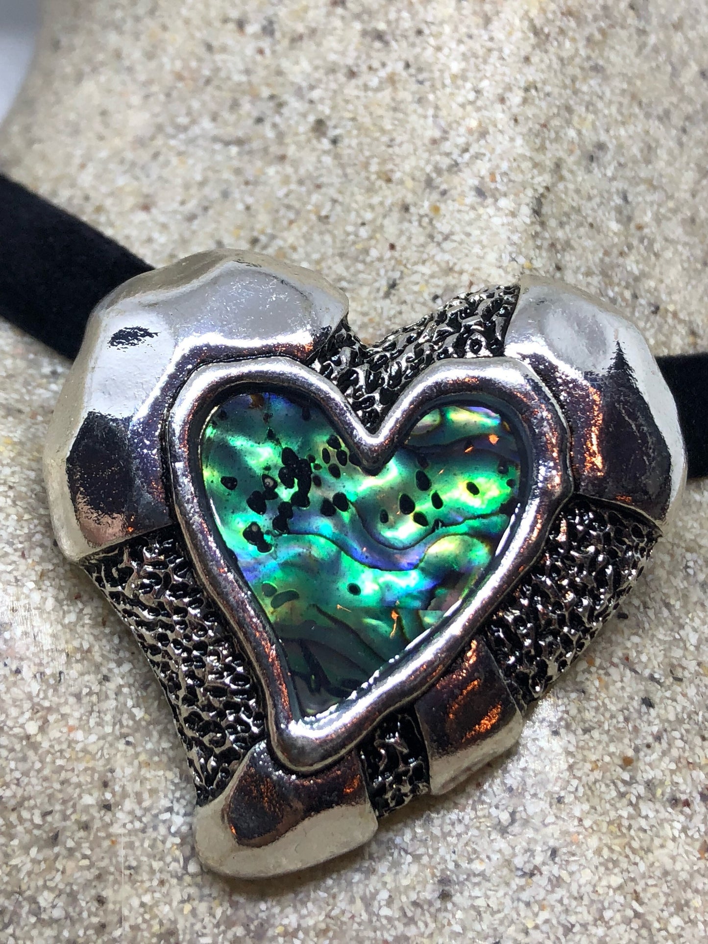 Blue Handmade Gothic Styled Silver Finished Genuine Abalone Valentines Heart Choker Necklace