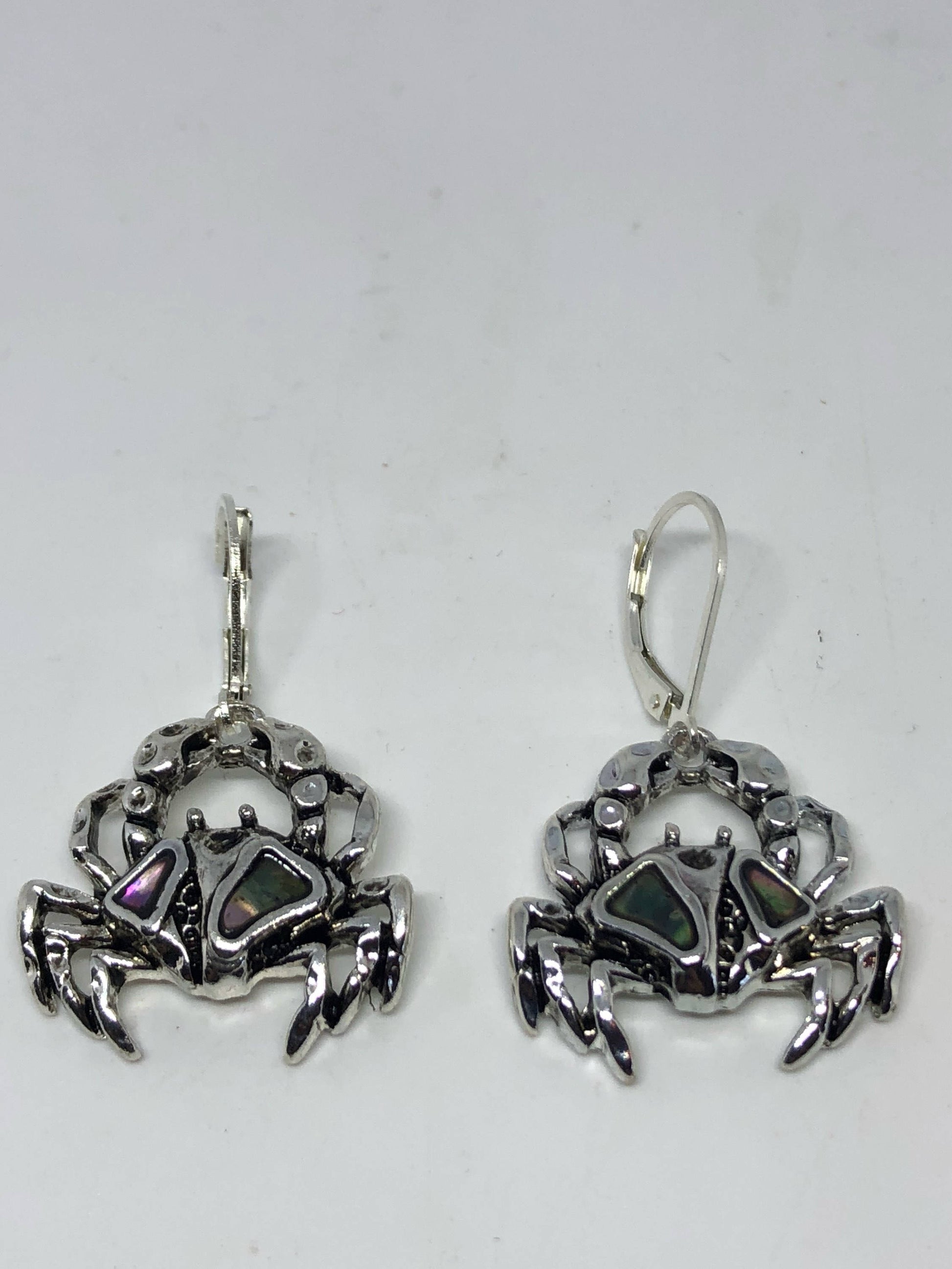 Vintage Handmade Silver Rainbow Abalone Cancer Crab Earrings