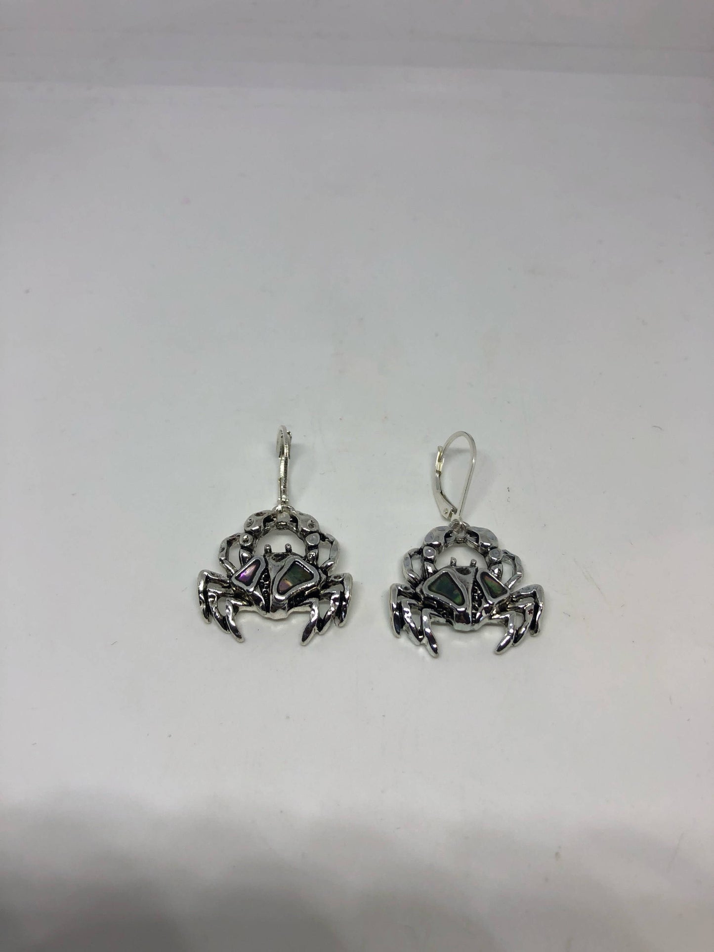 Vintage Handmade Silver Rainbow Abalone Cancer Crab Earrings