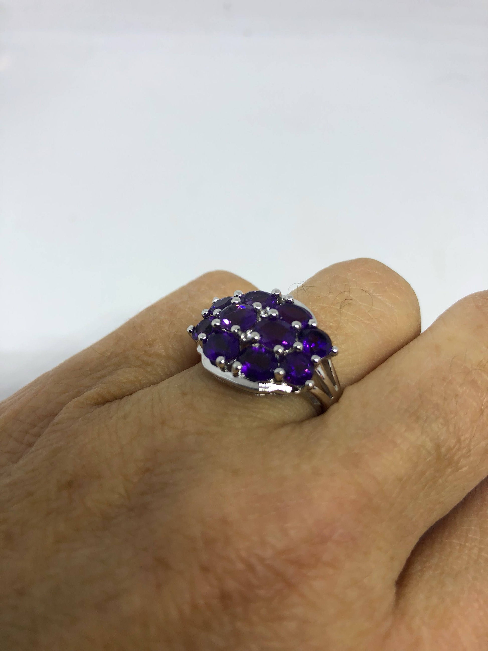 Vintage Handmade Genuine Purple Amethyst Filigree Setting 925 Sterling Silver Gothic Ring