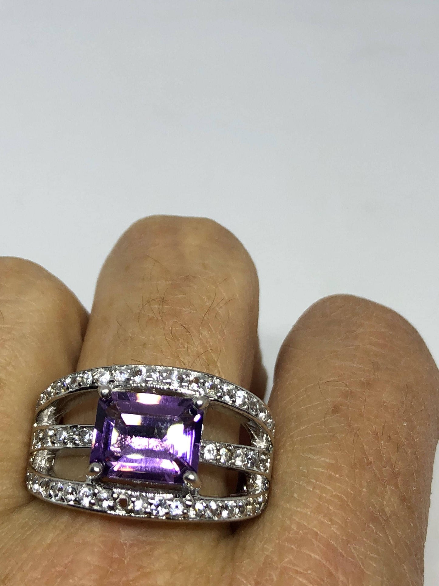 Vintage Handmade Genuine Purple Amethyst Filigree Setting 925 Sterling Silver Gothic Ring