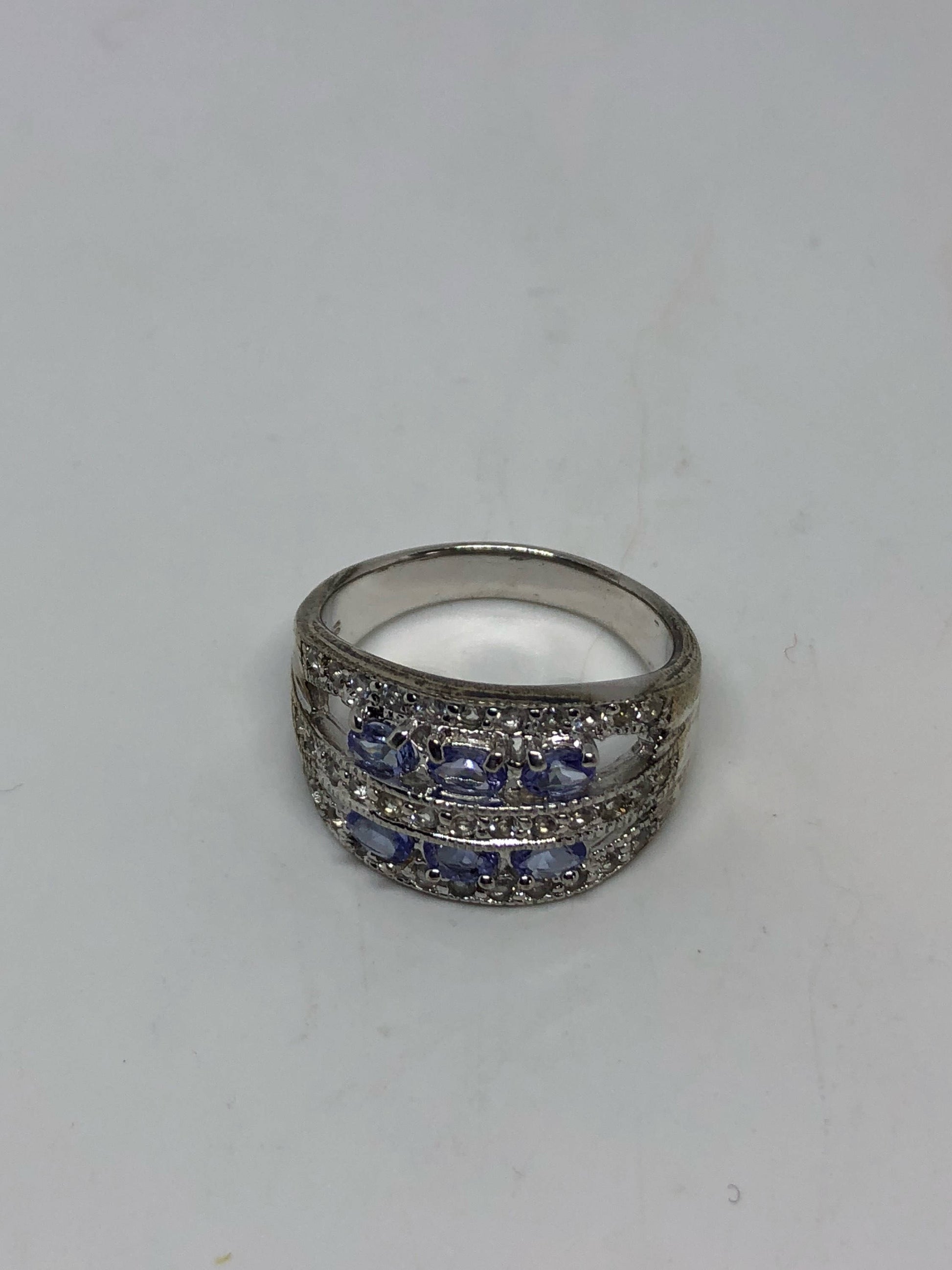 Vintage Handmade Blue Tanzanite Setting 925 Sterling Silver Gothic Ring