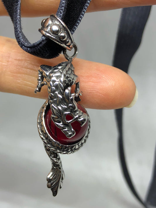 Vintage Handmade Silver Stainless Steel Gothic Dragon Pendant Necklace
