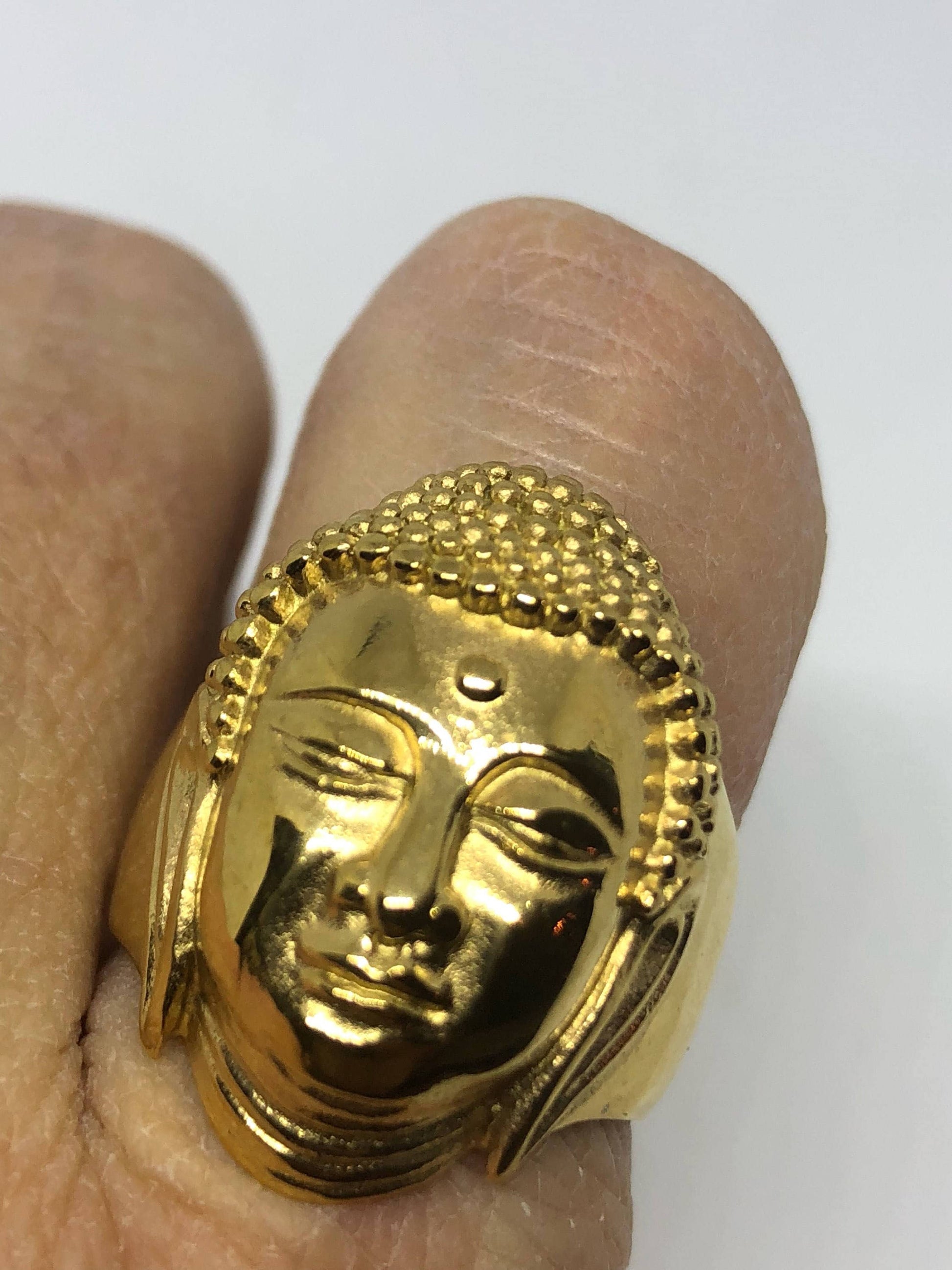 Vintage Gothic Gold Finished Buddha Head Mens Ring