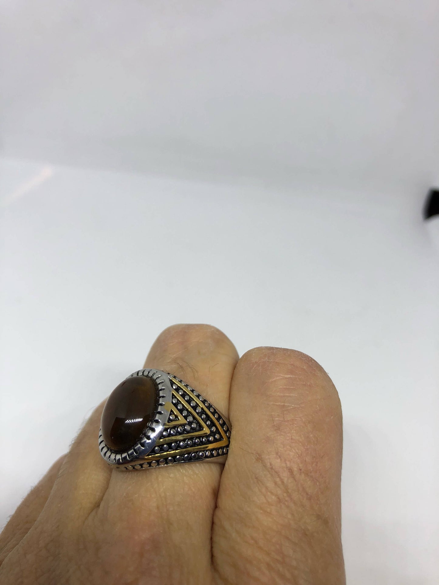 Vintage Gothic Stainless Steel Genuine Tigers Eye Ring