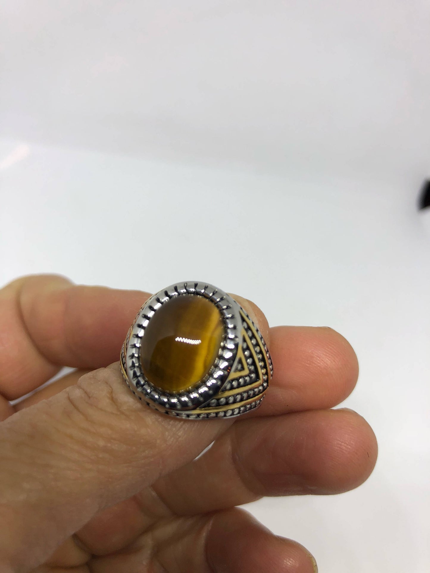 Vintage Gothic Stainless Steel Genuine Tigers Eye Ring