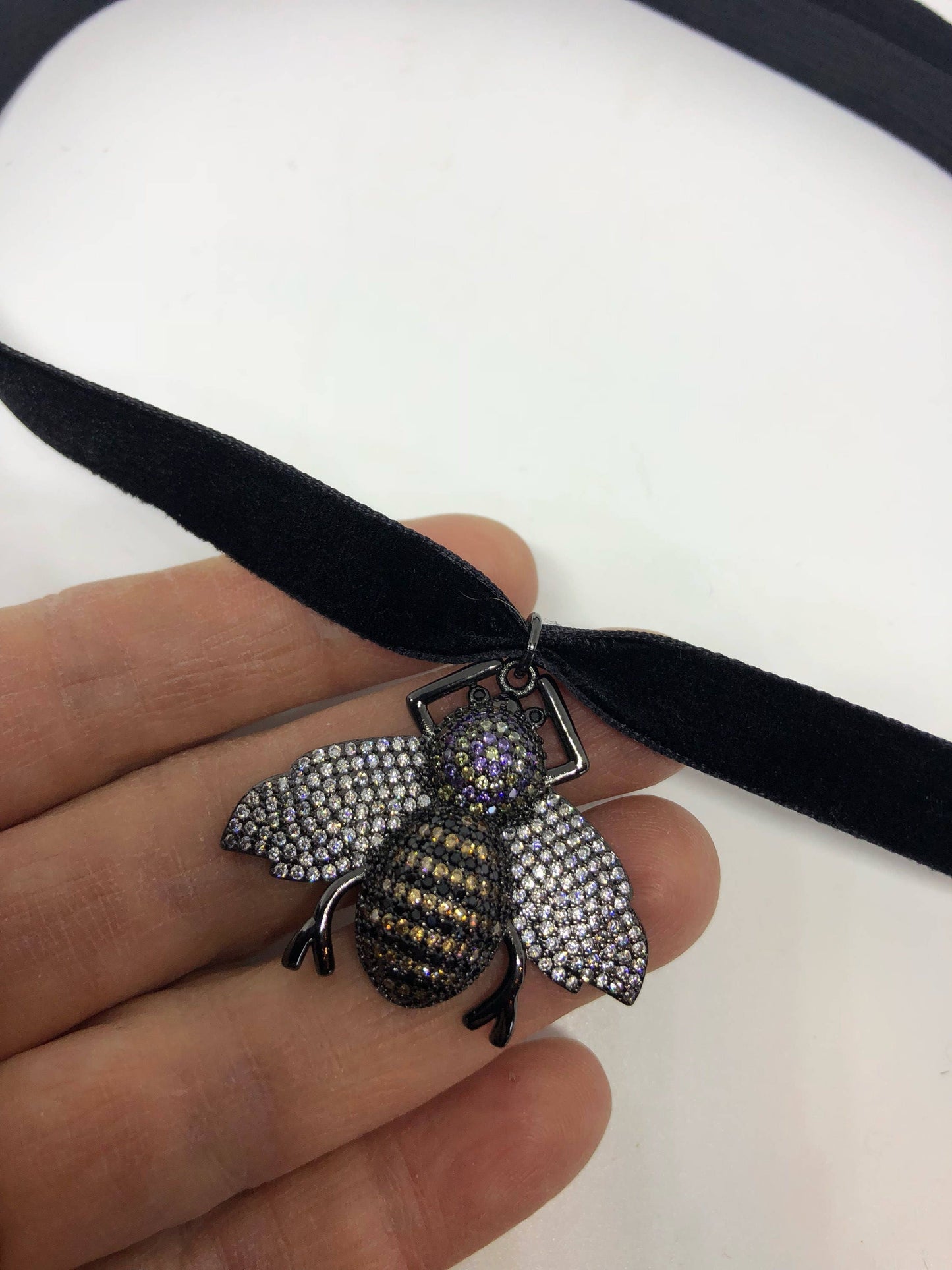 Handmade Gothic Styled Silver Finished Genuine Austrin Crystal insect bug Choker Necklace