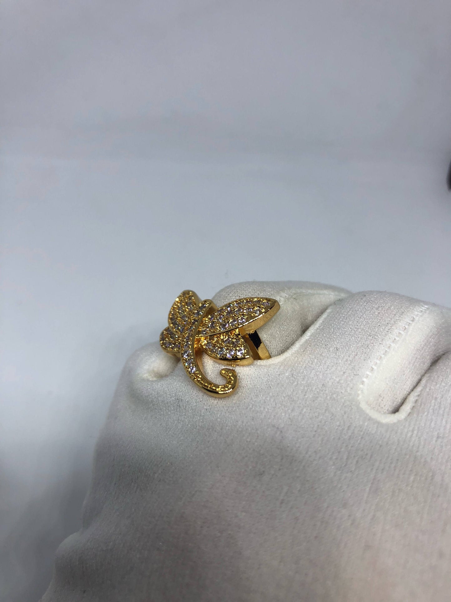 Vintage Clear Crystal Drogonfly Gold Filled Rose Gold Gothic Ring