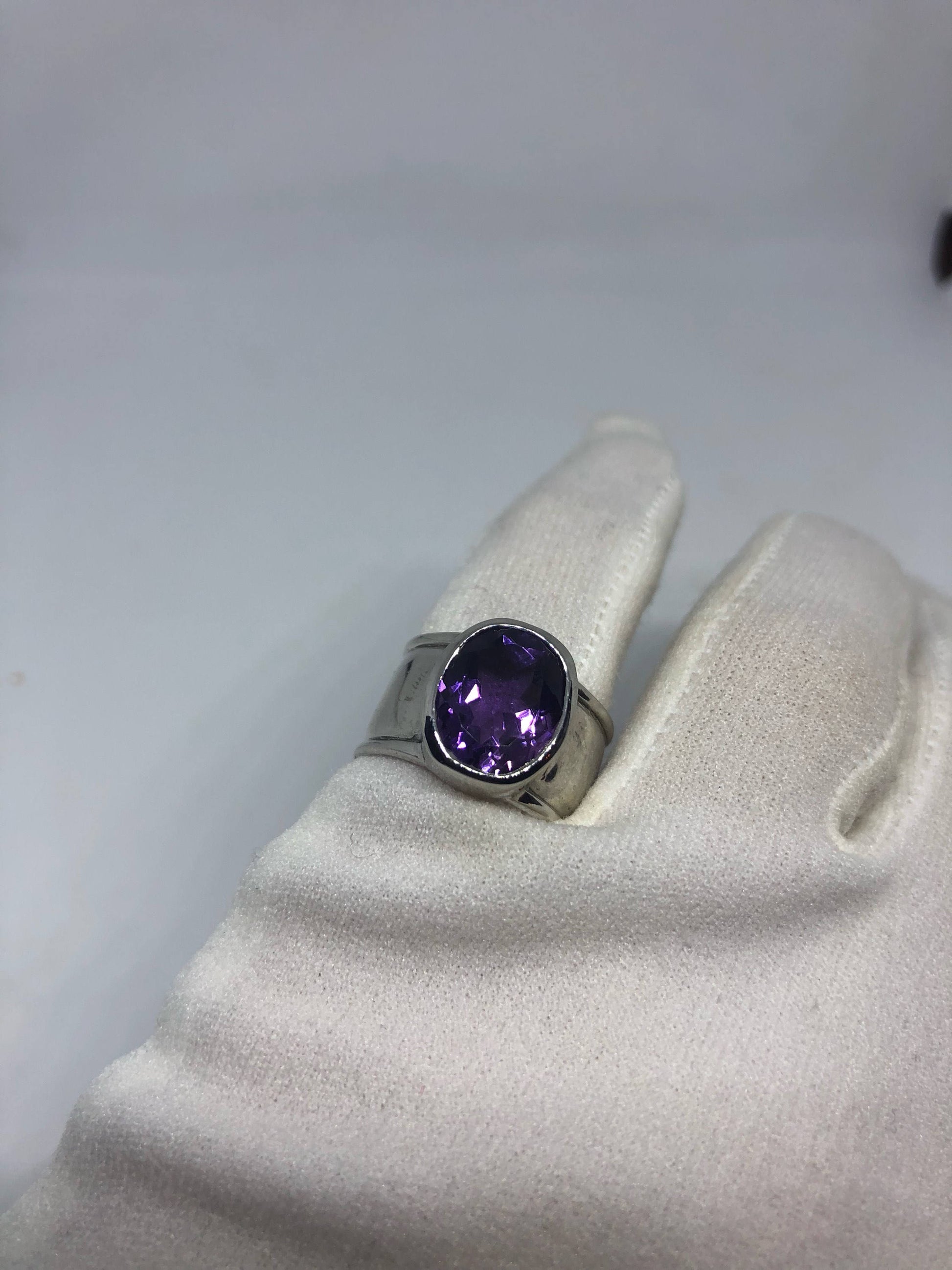 Vintage Handmade Genuine Purple Amethyst Filigree Setting 925 Sterling Silver Gothic Ring