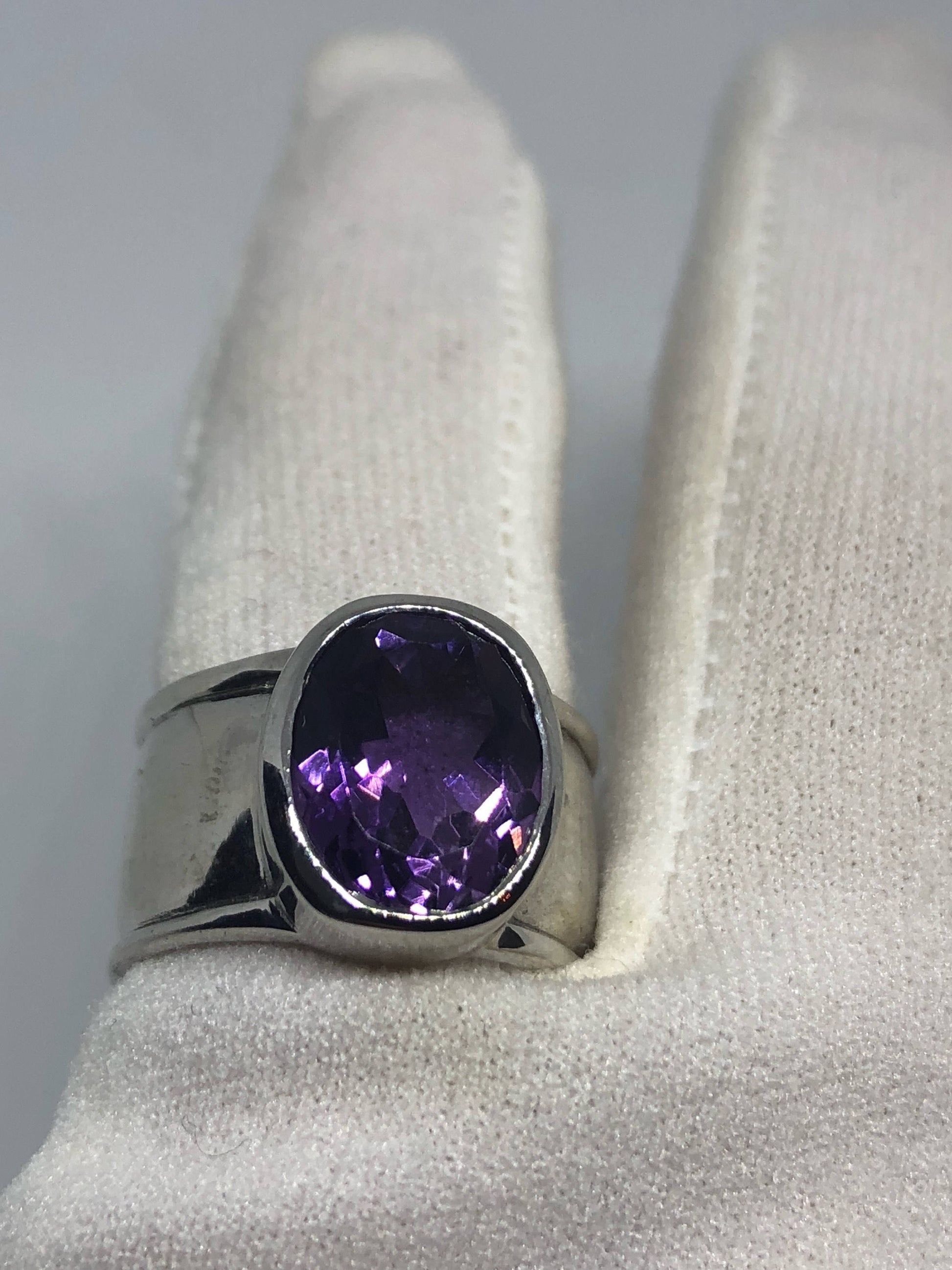 Vintage Handmade Genuine Purple Amethyst Filigree Setting 925 Sterling Silver Gothic Ring