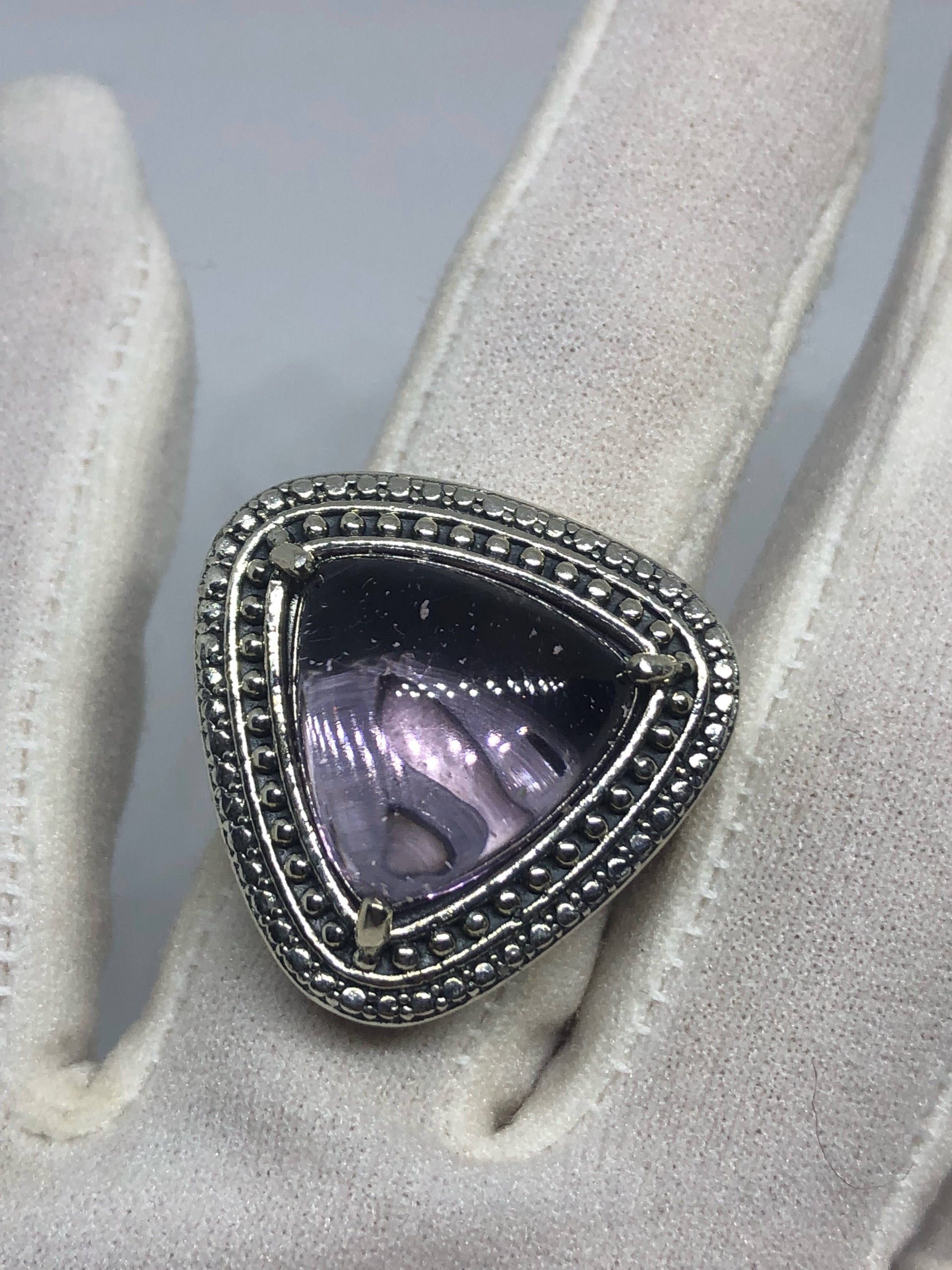 Vintage Handmade Genuine Purple Amethyst Filigree Setting 925 Sterling Silver Gothic Ring.