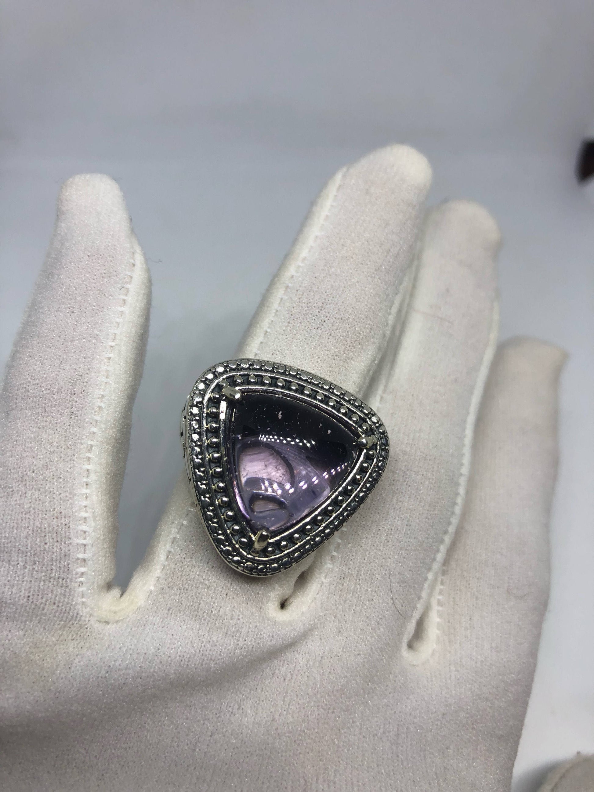 Vintage Handmade Genuine Purple Amethyst Filigree Setting 925 Sterling Silver Gothic Ring.