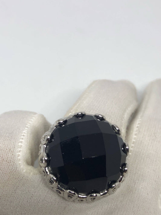 Vintage Genuine Black Onyx 925 Sterling Silver Ring