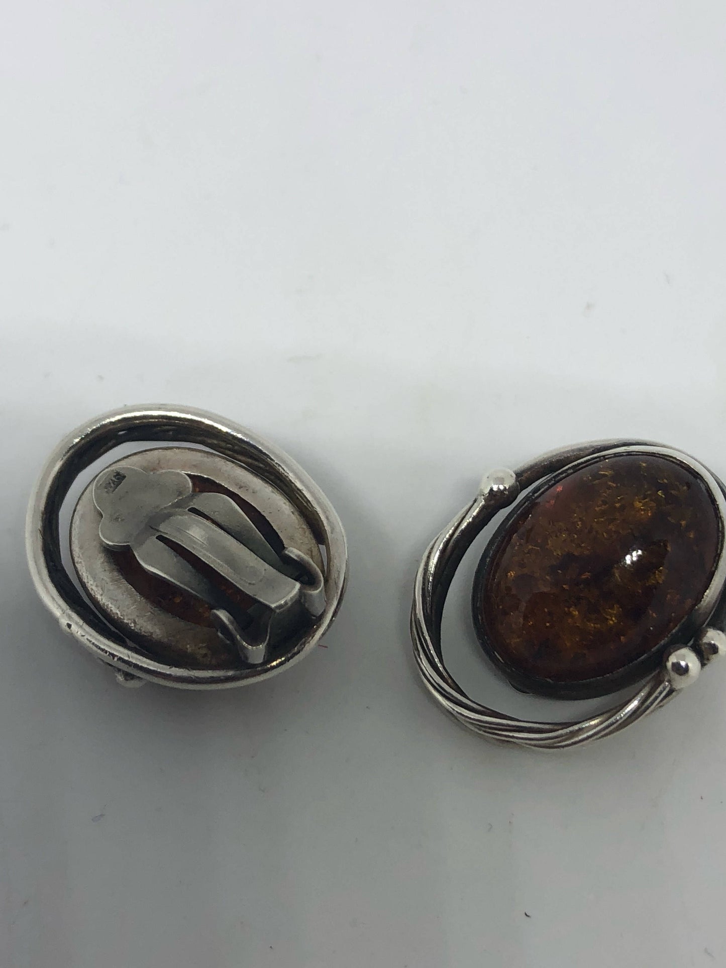 Handmade Vintage Genuine Baltic Yellow Sterling Silver Clip On button Earrings