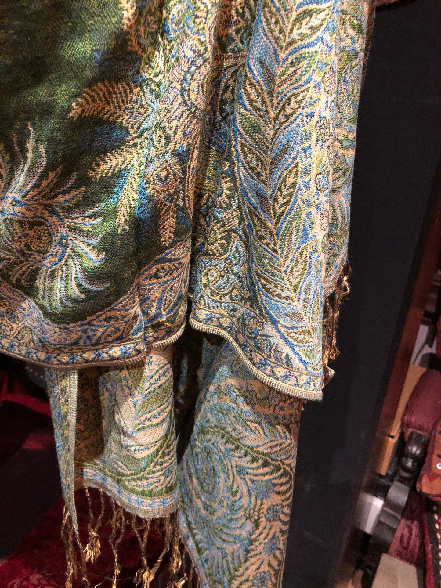 Vintage Lime Green Paisley Brocade Pashmina Scarf Wrap