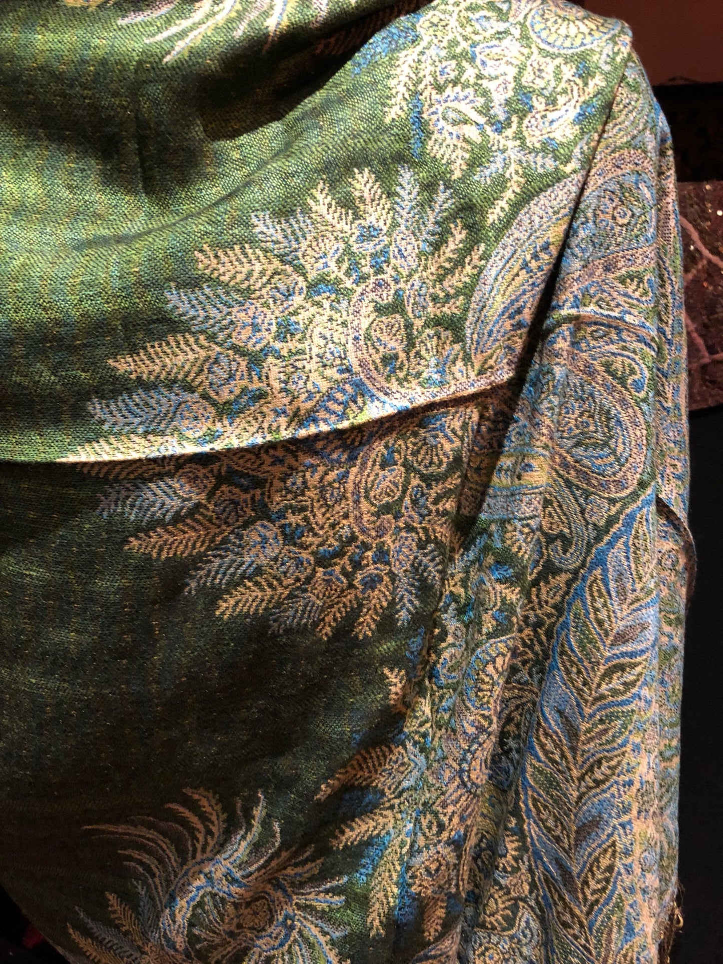 Vintage Lime Green Paisley Brocade Pashmina Scarf Wrap