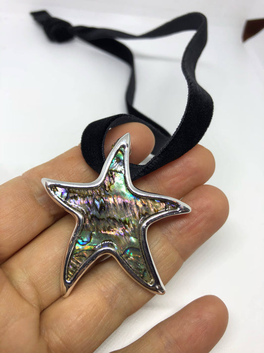 Blue Handmade Gothic Styled Silver Finished Genuine Abalone starfish Choker Necklace