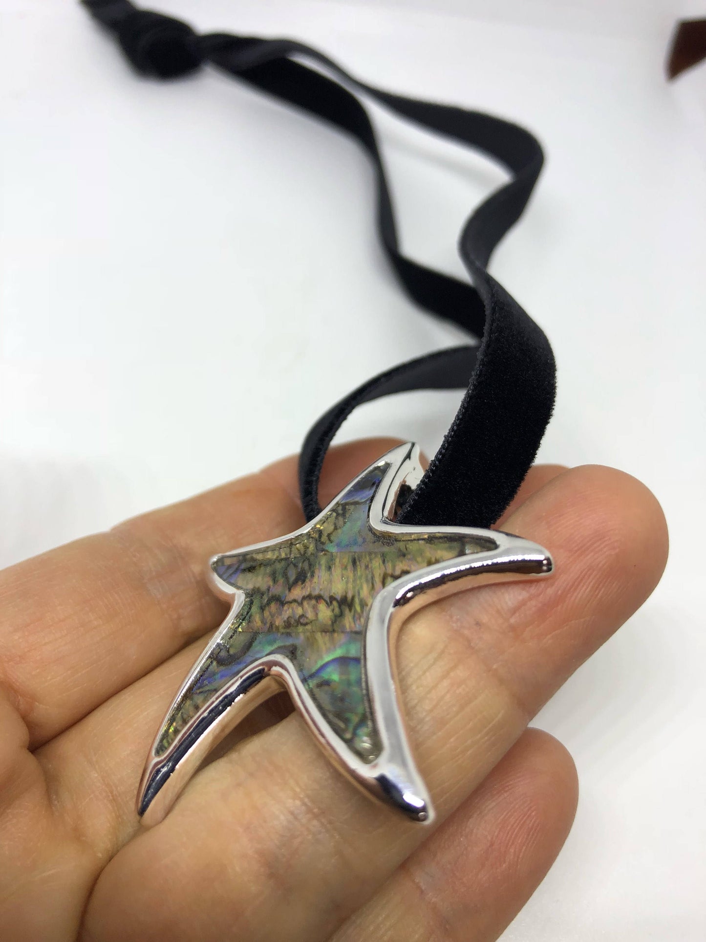 Blue Handmade Gothic Styled Silver Finished Genuine Abalone starfish Choker Necklace