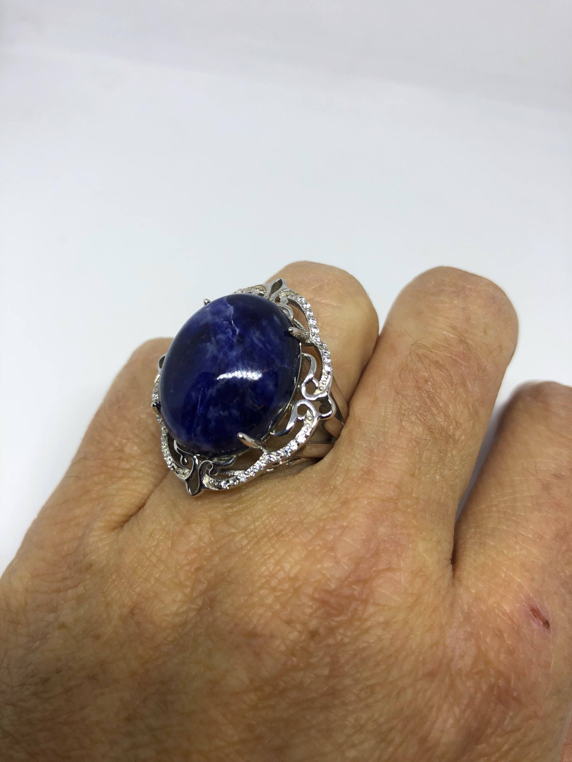 Vintage Genuine Blue Sodalite 925 Sterling Silver Ring