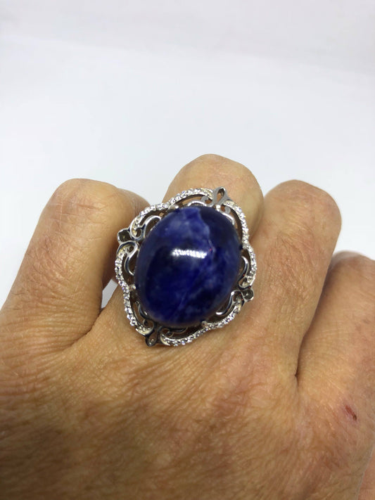 Vintage Genuine Blue Sodalite 925 Sterling Silver Ring