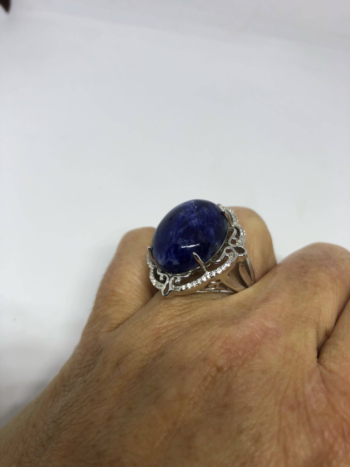 Vintage Genuine Blue Sodalite 925 Sterling Silver Ring