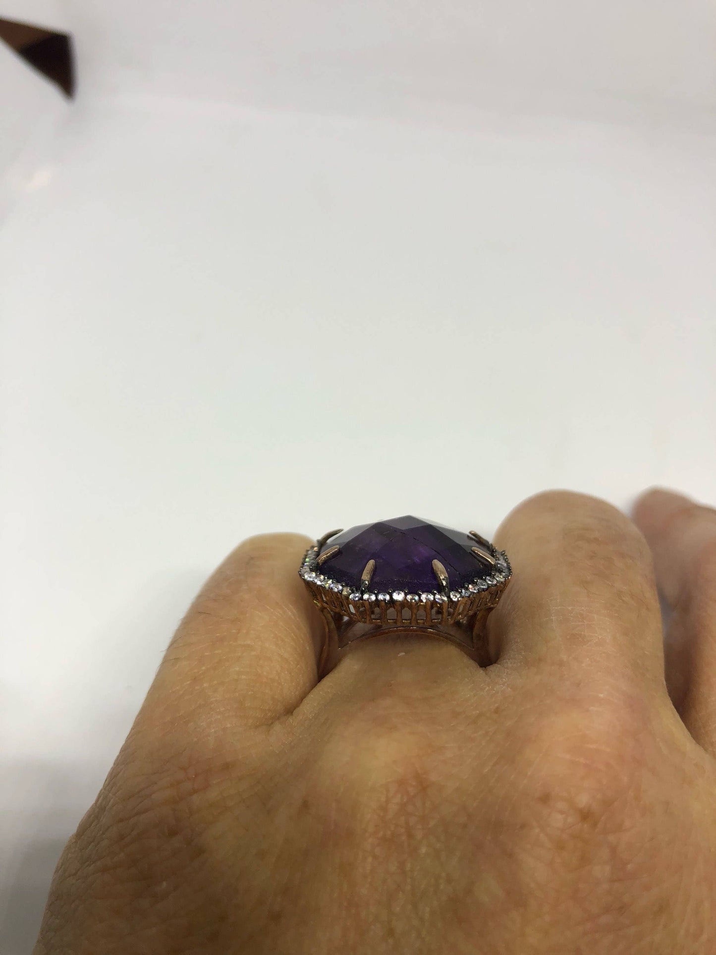 Vintage Handmade Deep Purple Genuine Amethyst Setting Rose Gold 925 Sterling Silver Gothic Ring