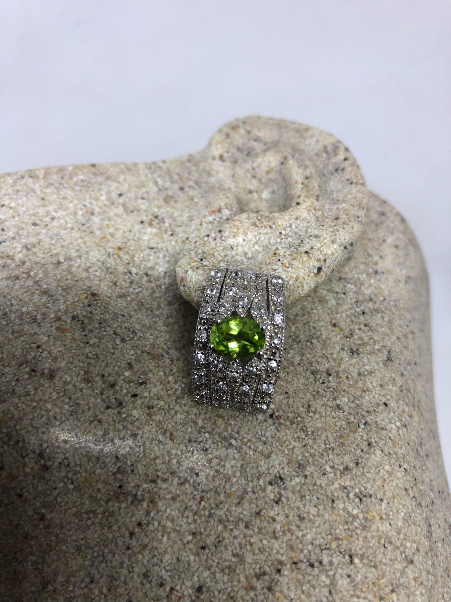 Vintage Handmade Sterling Silver Genuine Green Peridot and White Sapphire Earrings