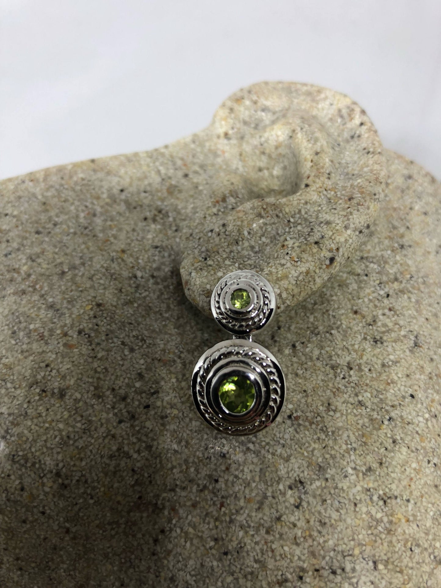 Vintage Handmade Sterling Silver Genuine Green Peridot Stud Earrings