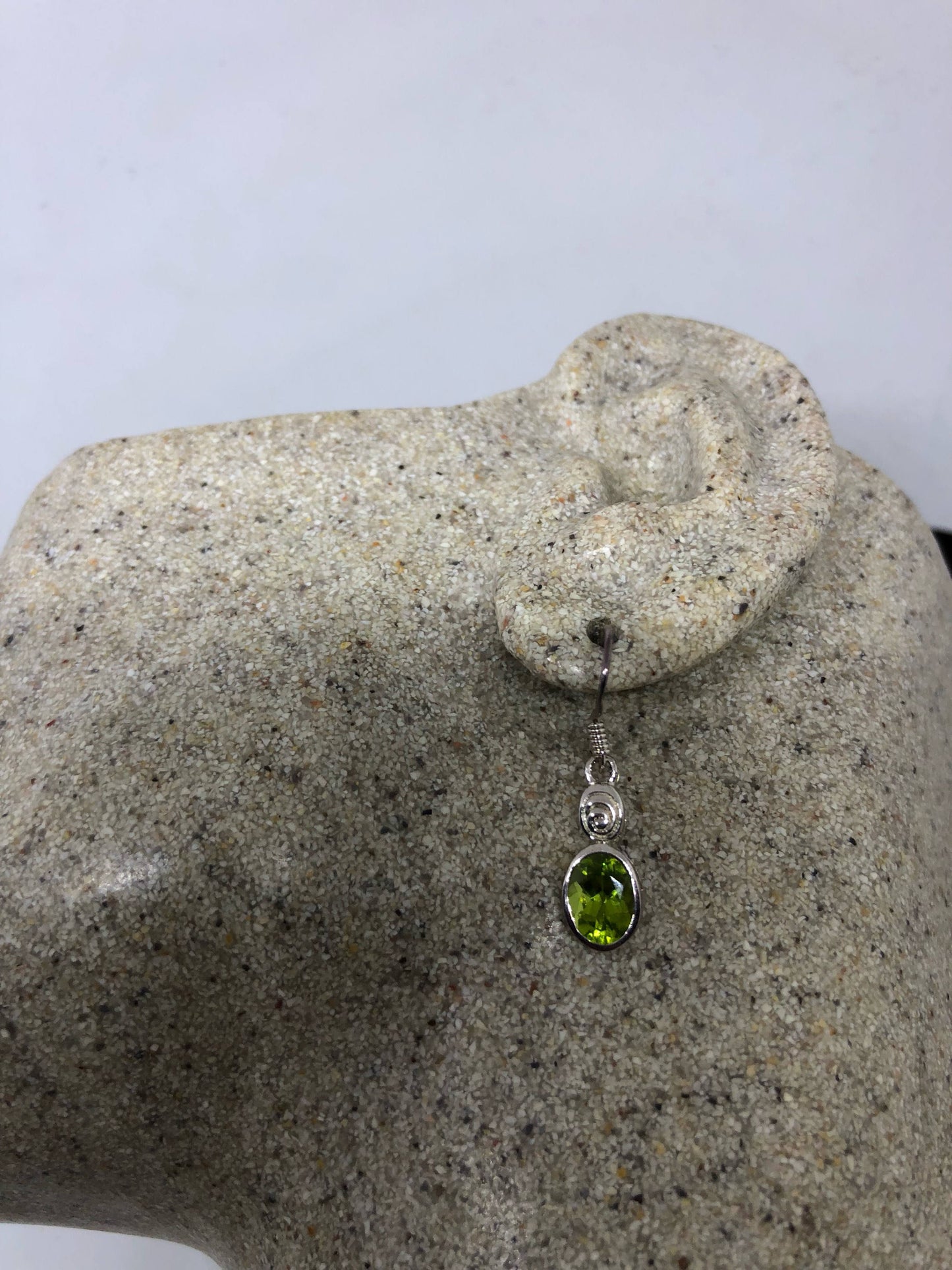 Vintage Handmade Sterling Silver Genuine Green Peridot drop Earrings