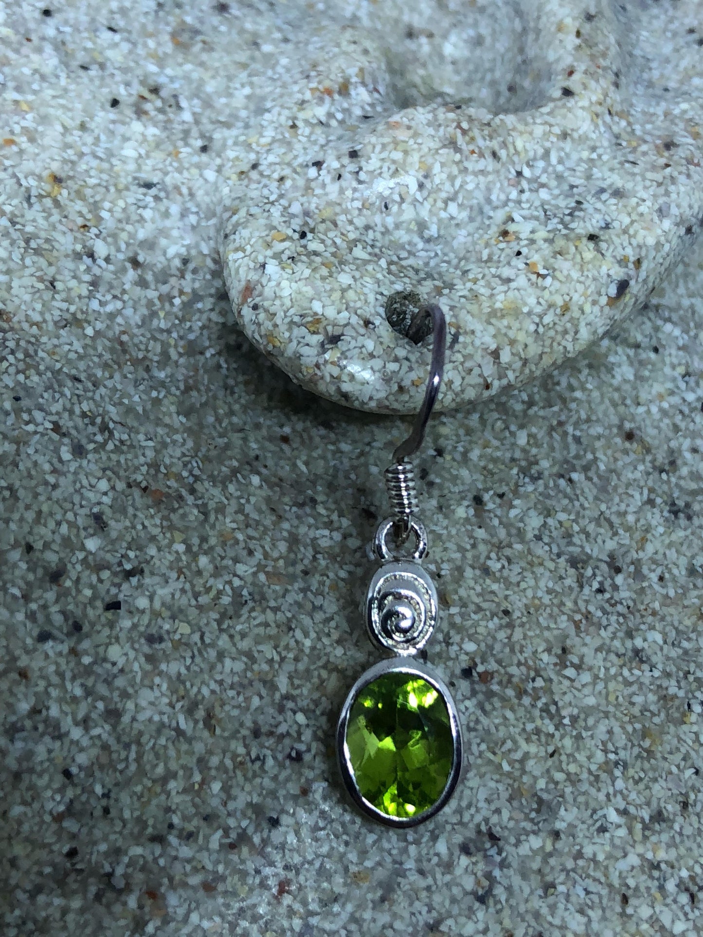 Vintage Handmade Sterling Silver Genuine Green Peridot drop Earrings