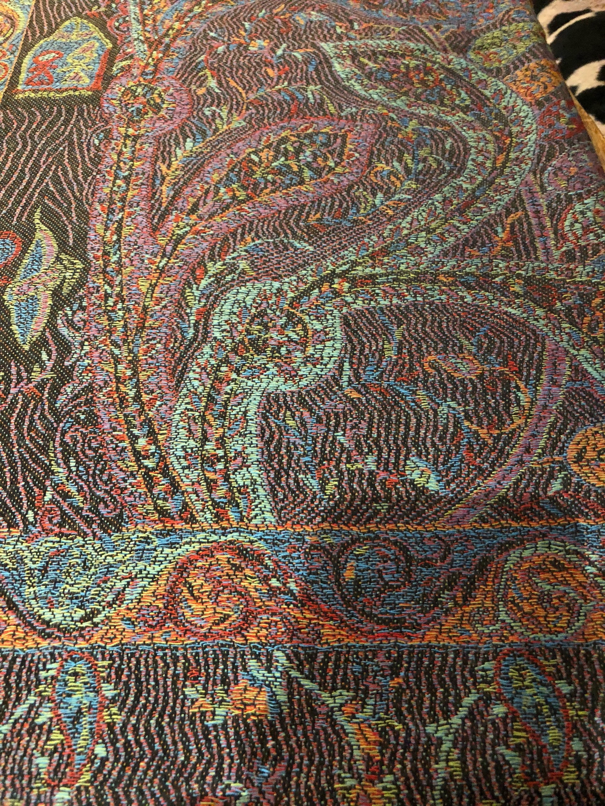 Vintage Black Red Paisley Brocade Pashmina Scarf Wrap Shawl
