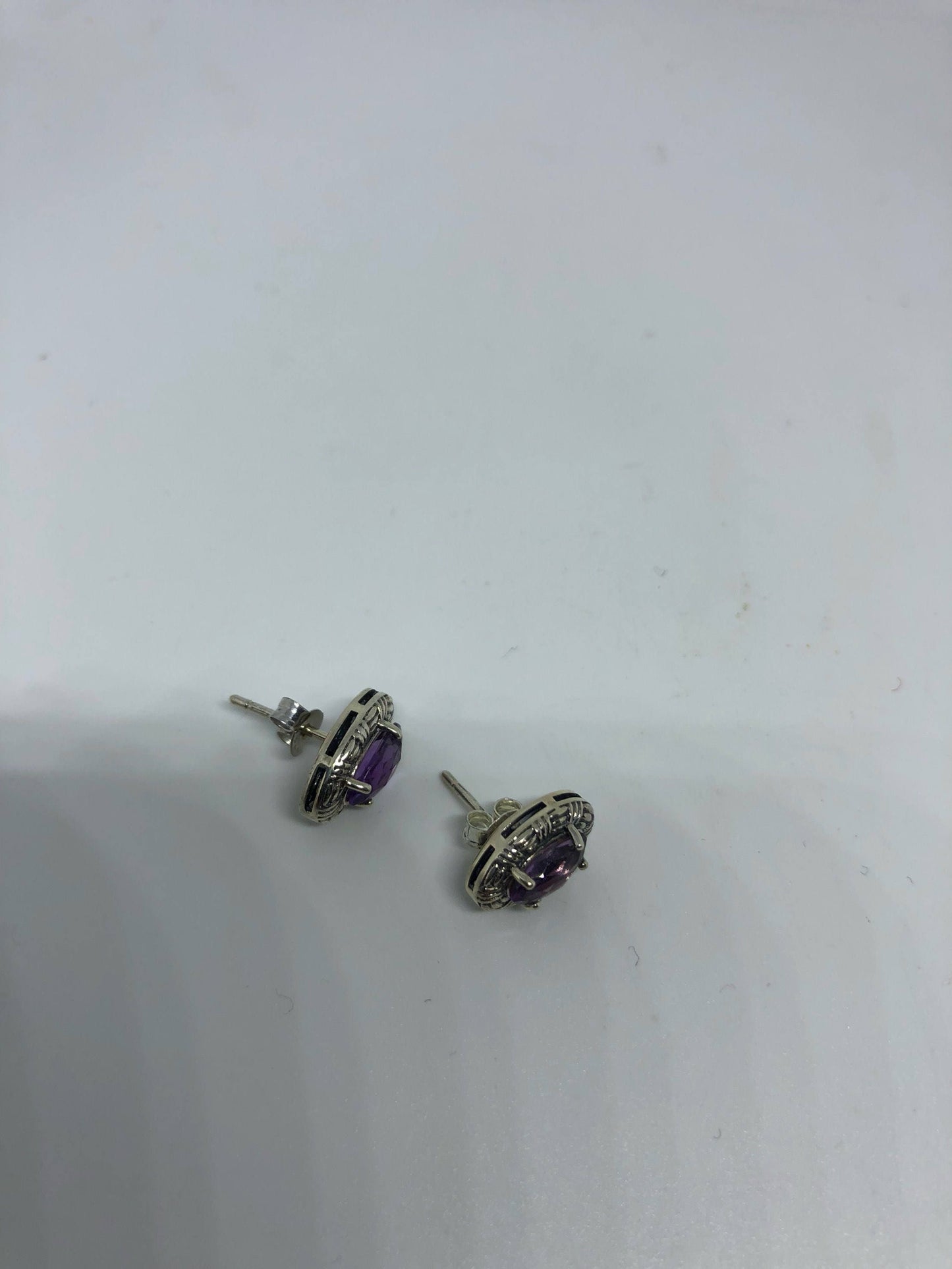 Vintage Amethyst Earrings 925 Sterling Silver Purple Stud Button