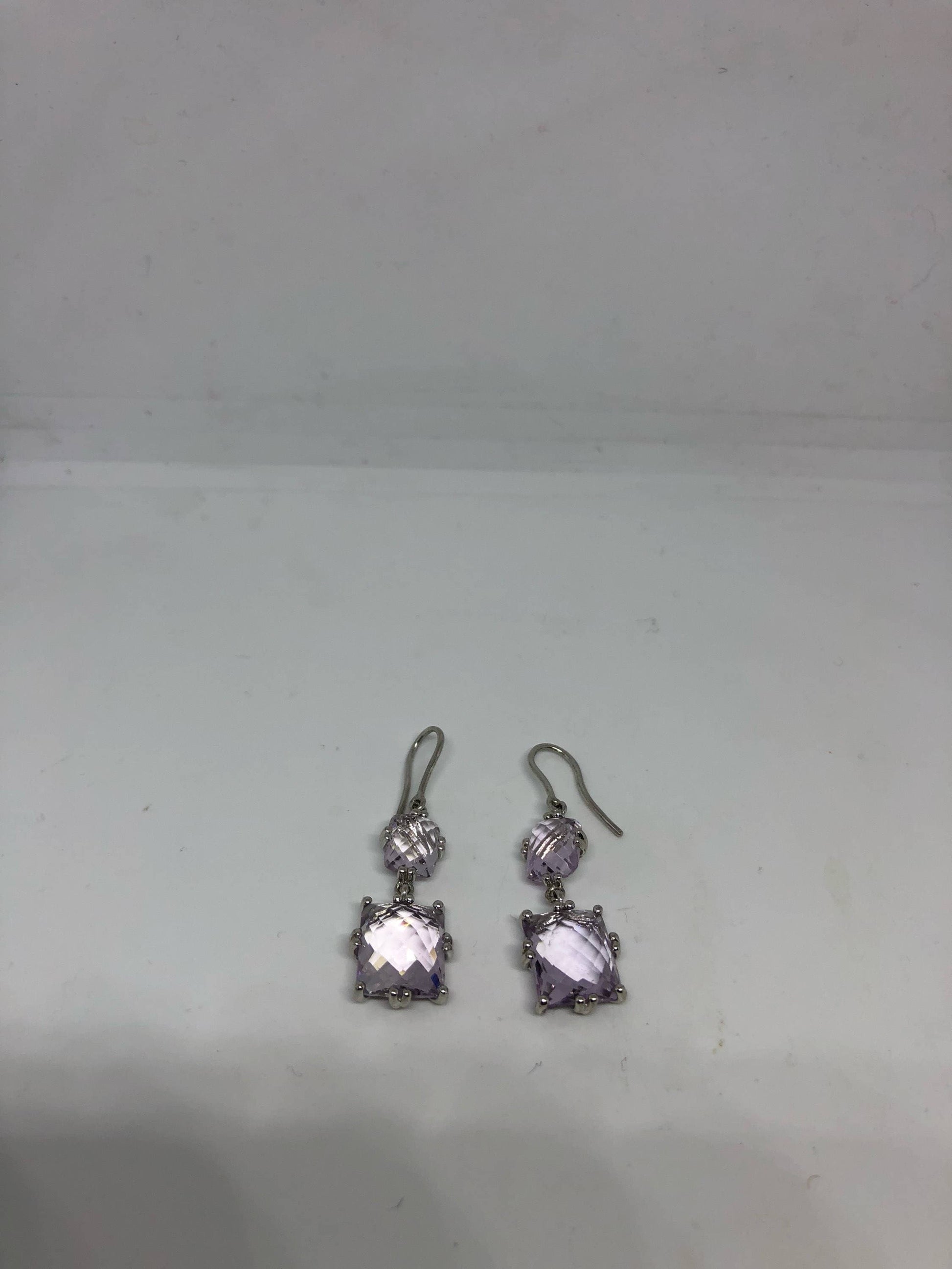 Vintage Purple Amethyst Earrings 925 Sterling Silver Chandelier Dangles