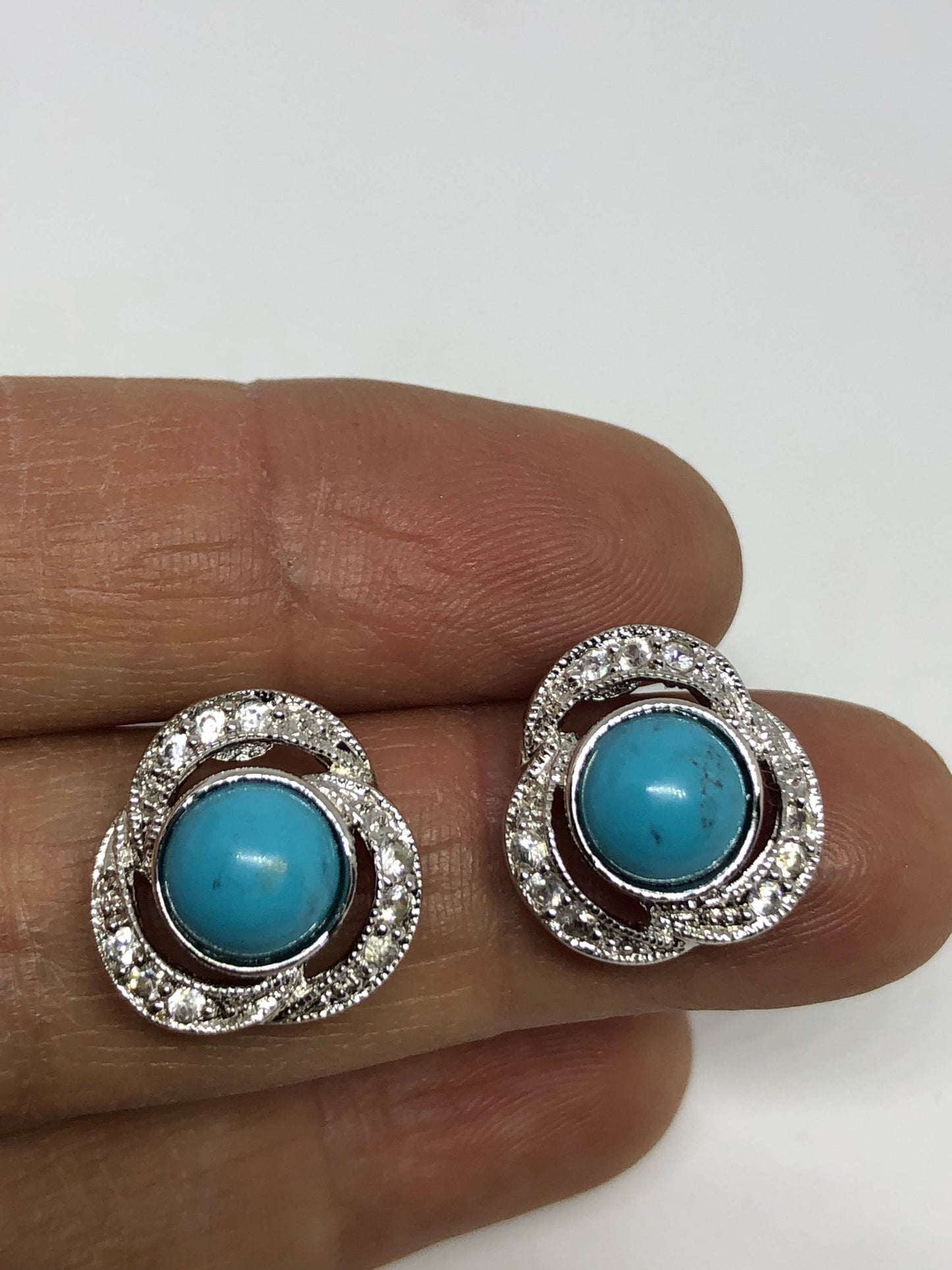 Vintage Handmade Sterling Silver genuine deep blue Persian turquoise earrings