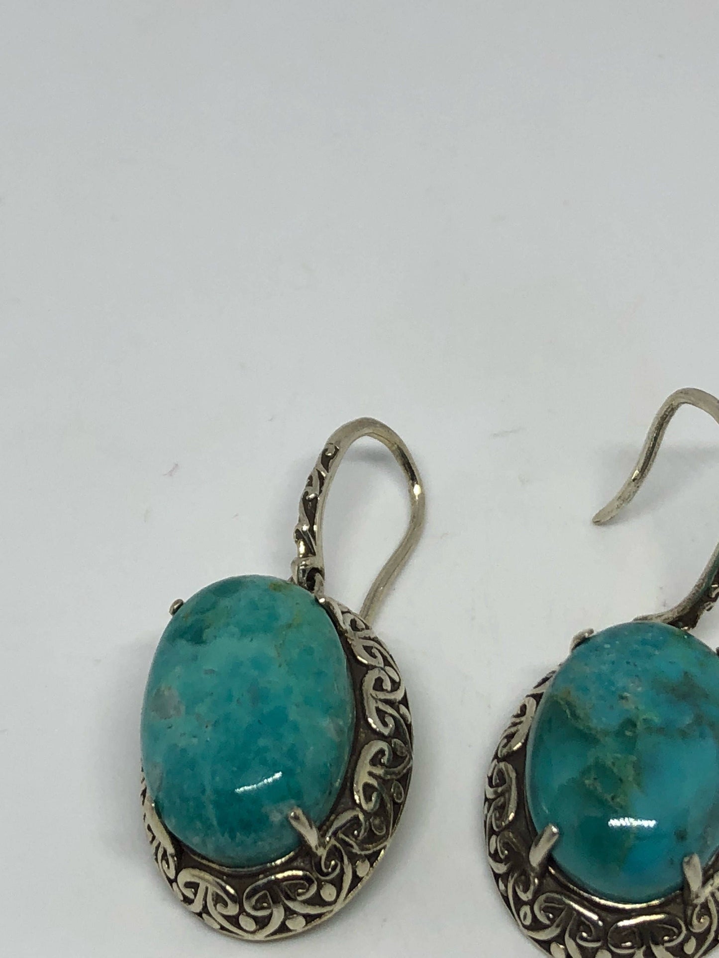 Vintage Handmade Sterling Silver genuine deep blue turquoise earrings
