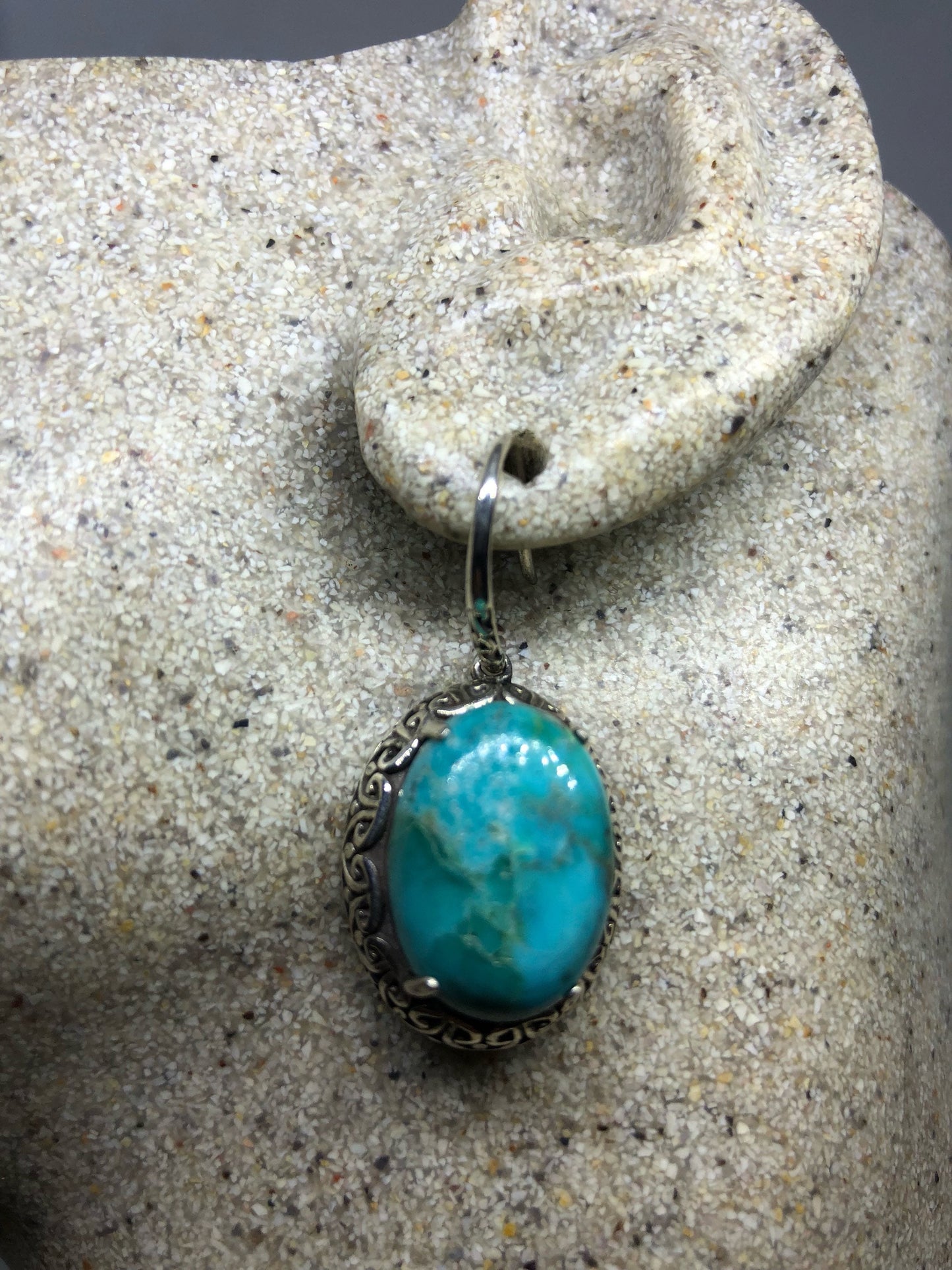 Vintage Handmade Sterling Silver genuine deep blue turquoise earrings