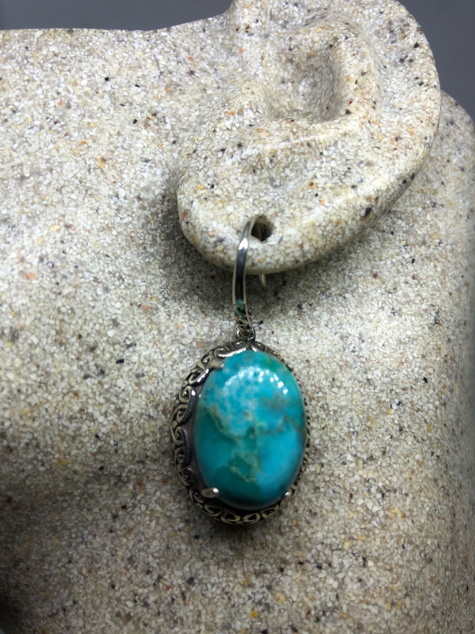 Vintage Handmade Sterling Silver genuine deep blue turquoise earrings