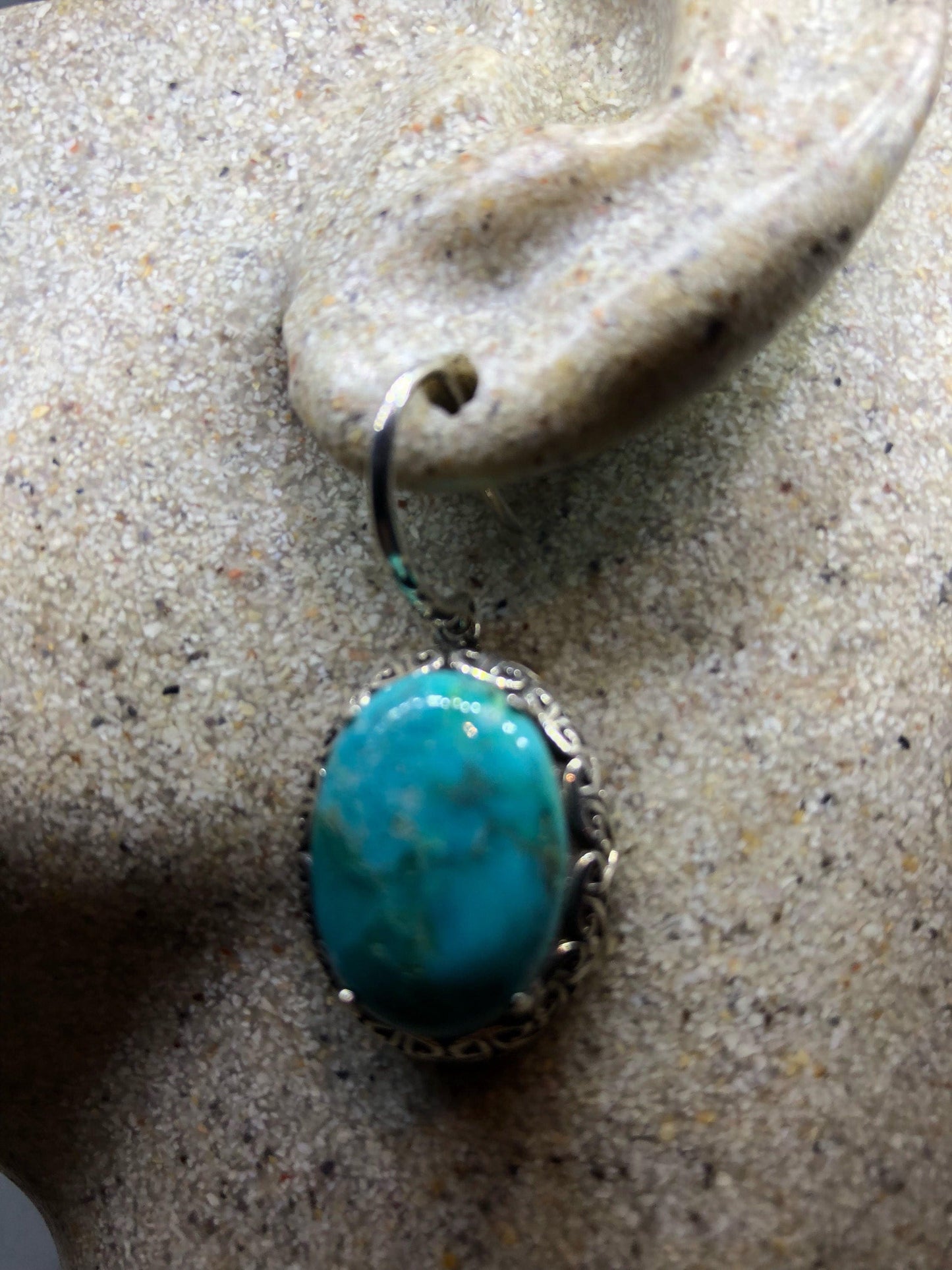 Vintage Handmade Sterling Silver genuine deep blue turquoise earrings