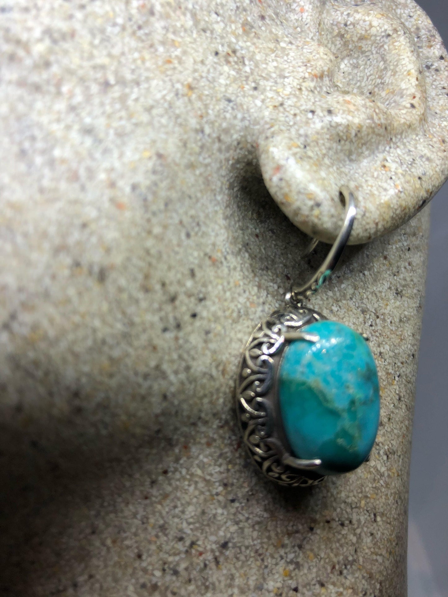 Vintage Handmade Sterling Silver genuine deep blue turquoise earrings