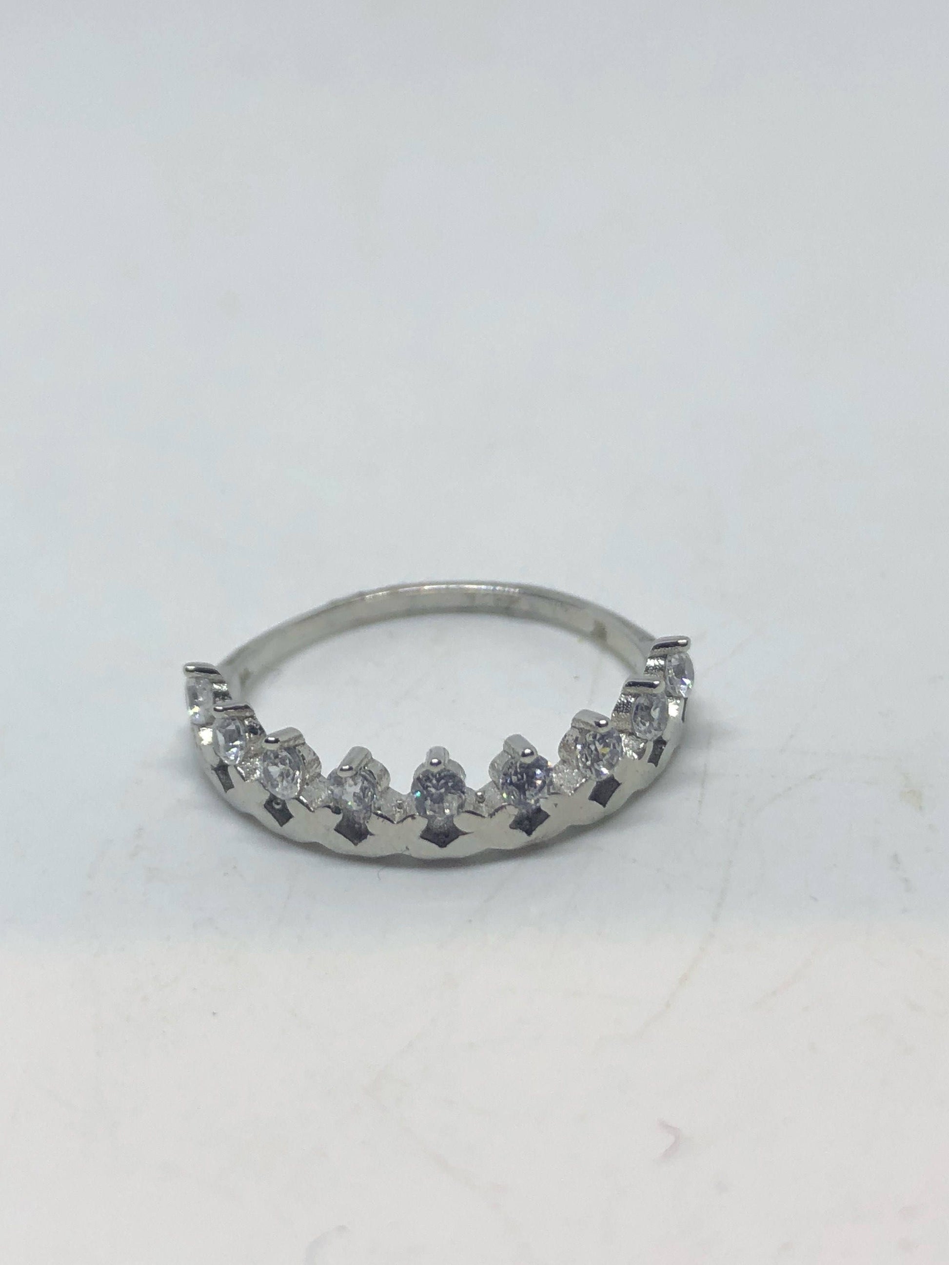 Brooklyn Line Micro Cubic Zirconia Crystal Sterling Silver Band Ring