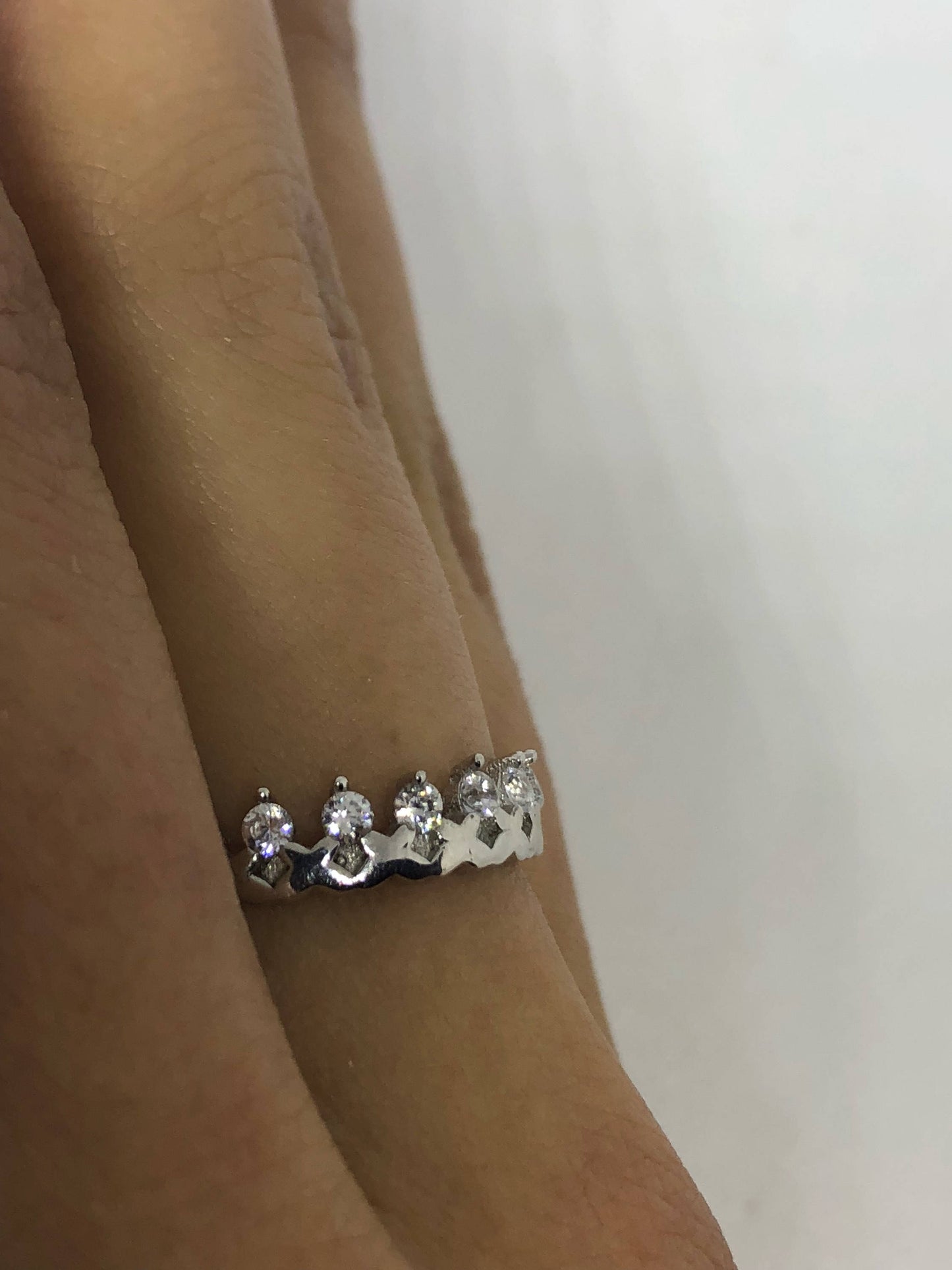 Brooklyn Line Micro Cubic Zirconia Crystal Sterling Silver Band Ring