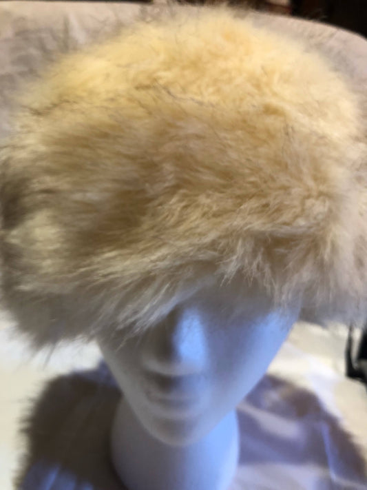 Vintage ivory Faux Fox Fur Russian Deco Trapper Hat