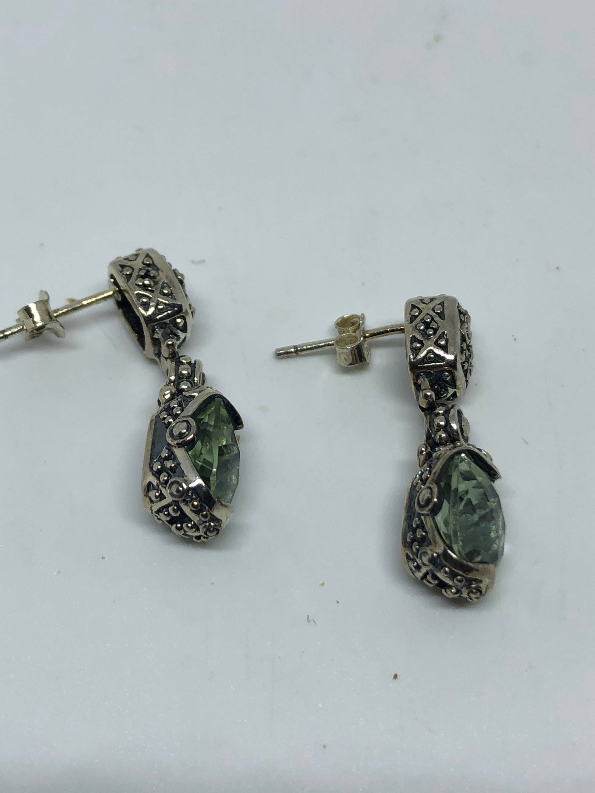 Vintage Genuine Green Amethyst 925 Sterling Silver Chandelier Dangle Earrings