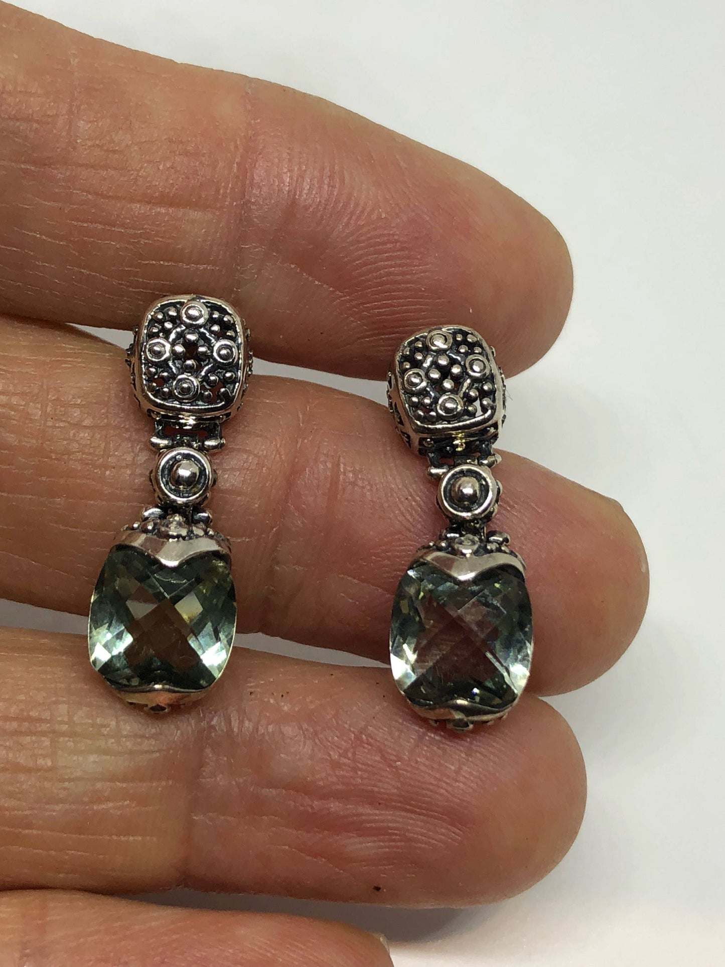 Vintage Genuine Green Amethyst 925 Sterling Silver Chandelier Dangle Earrings