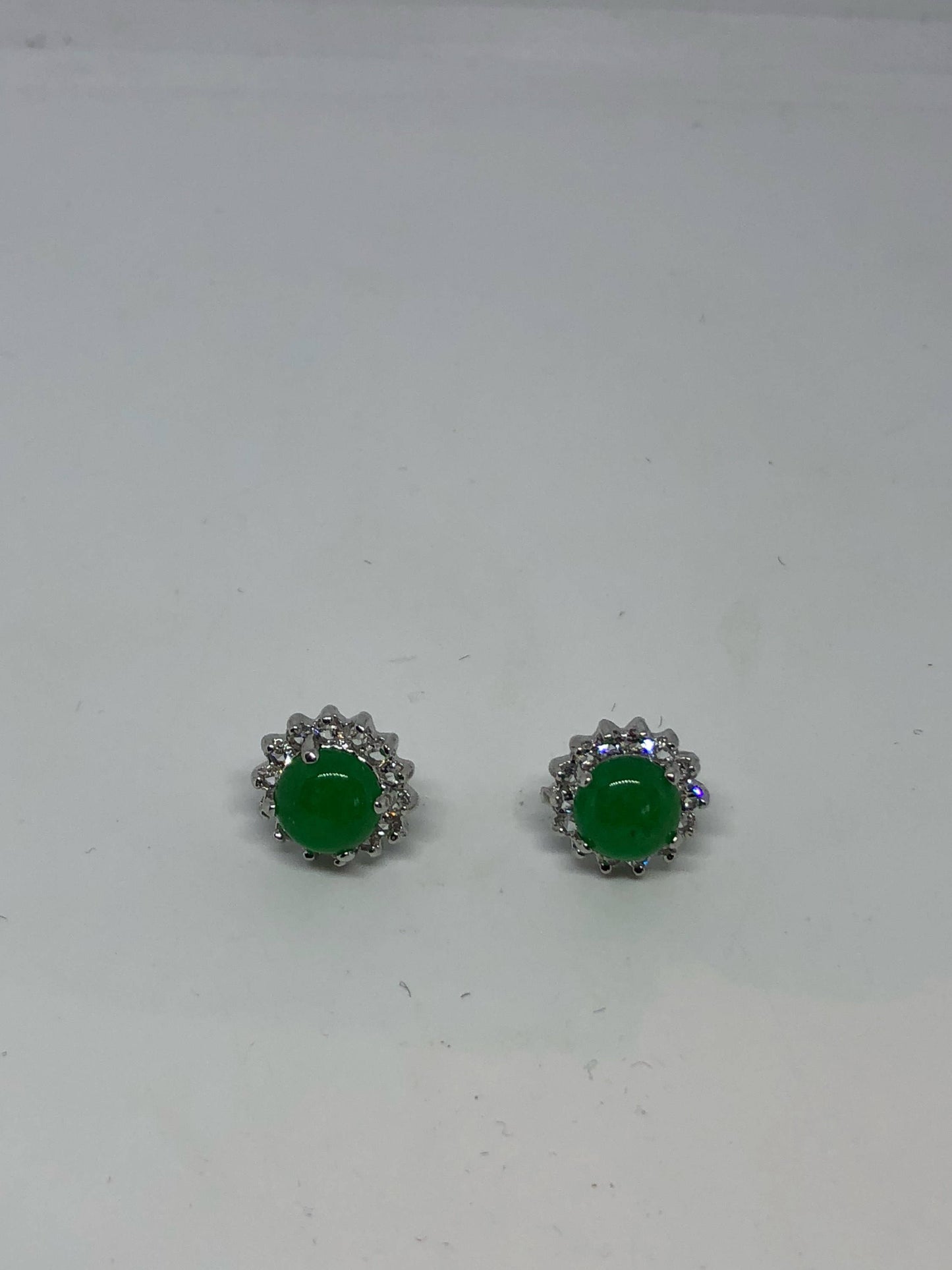 Vintage Green Jade Earrings Stud Button