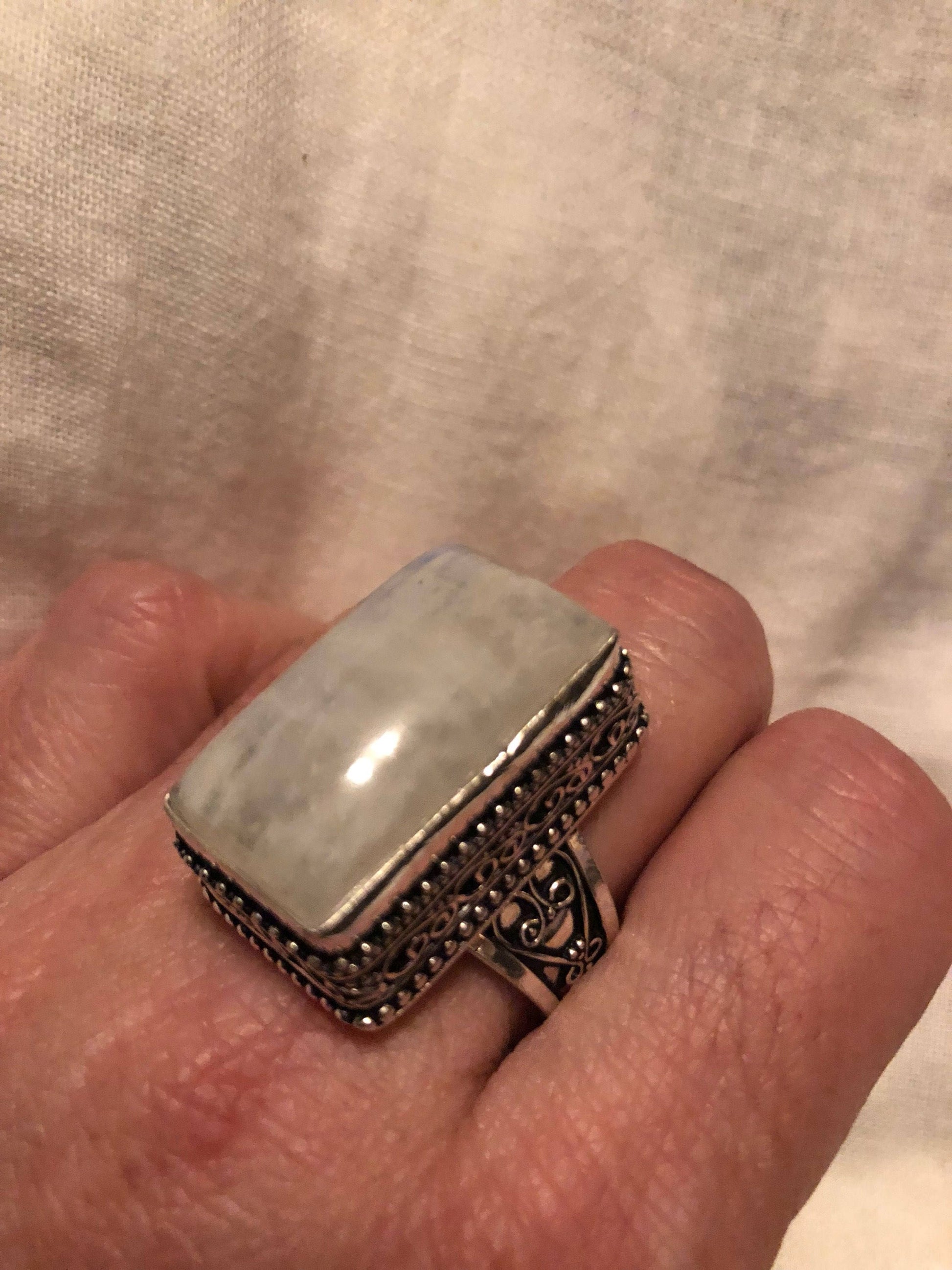 Vintage Genuine Blue White Rainbow Moonstone Ring