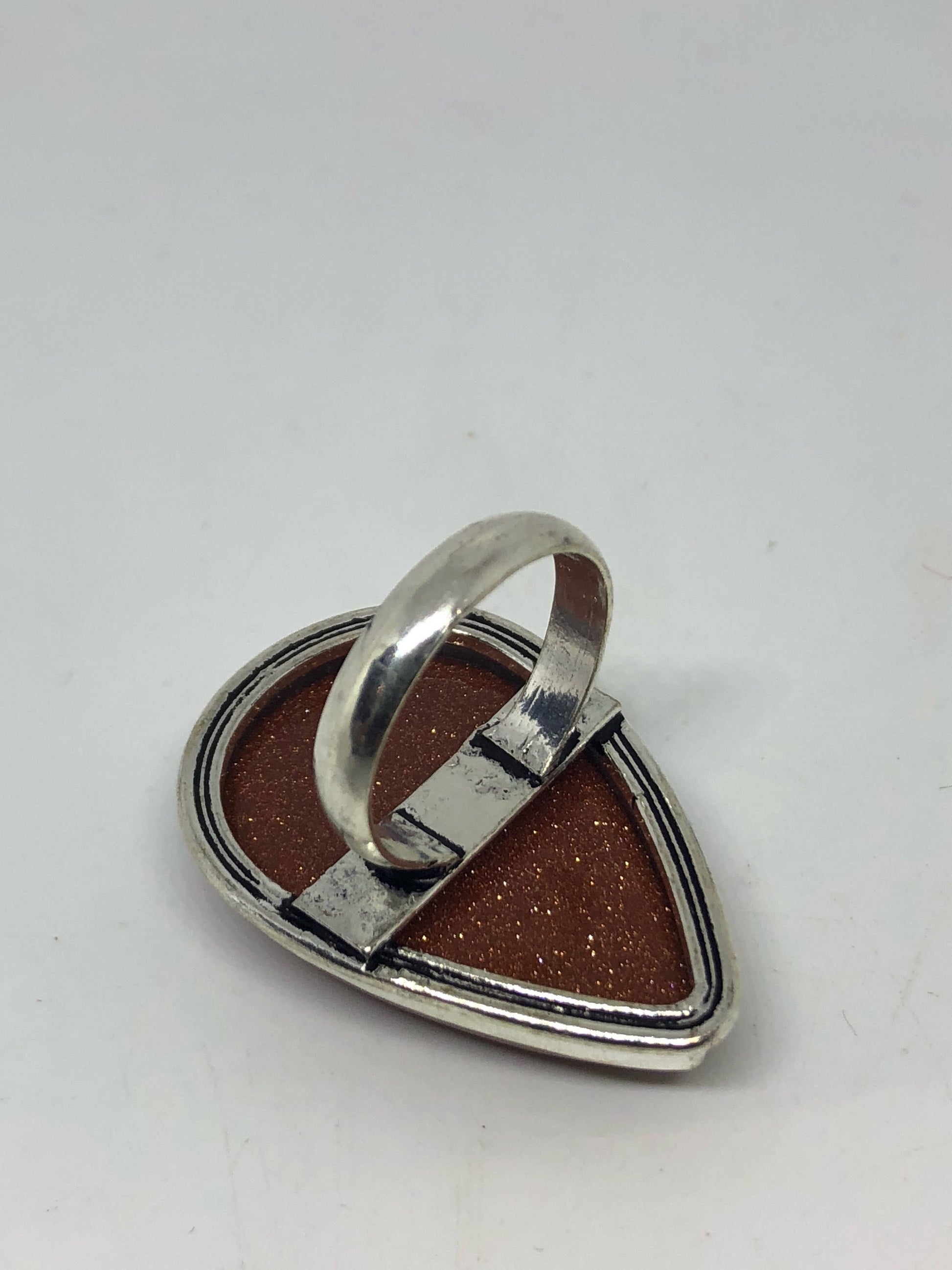 Vintage Handmade Deep Gold Sandstone Setting Silver Ring