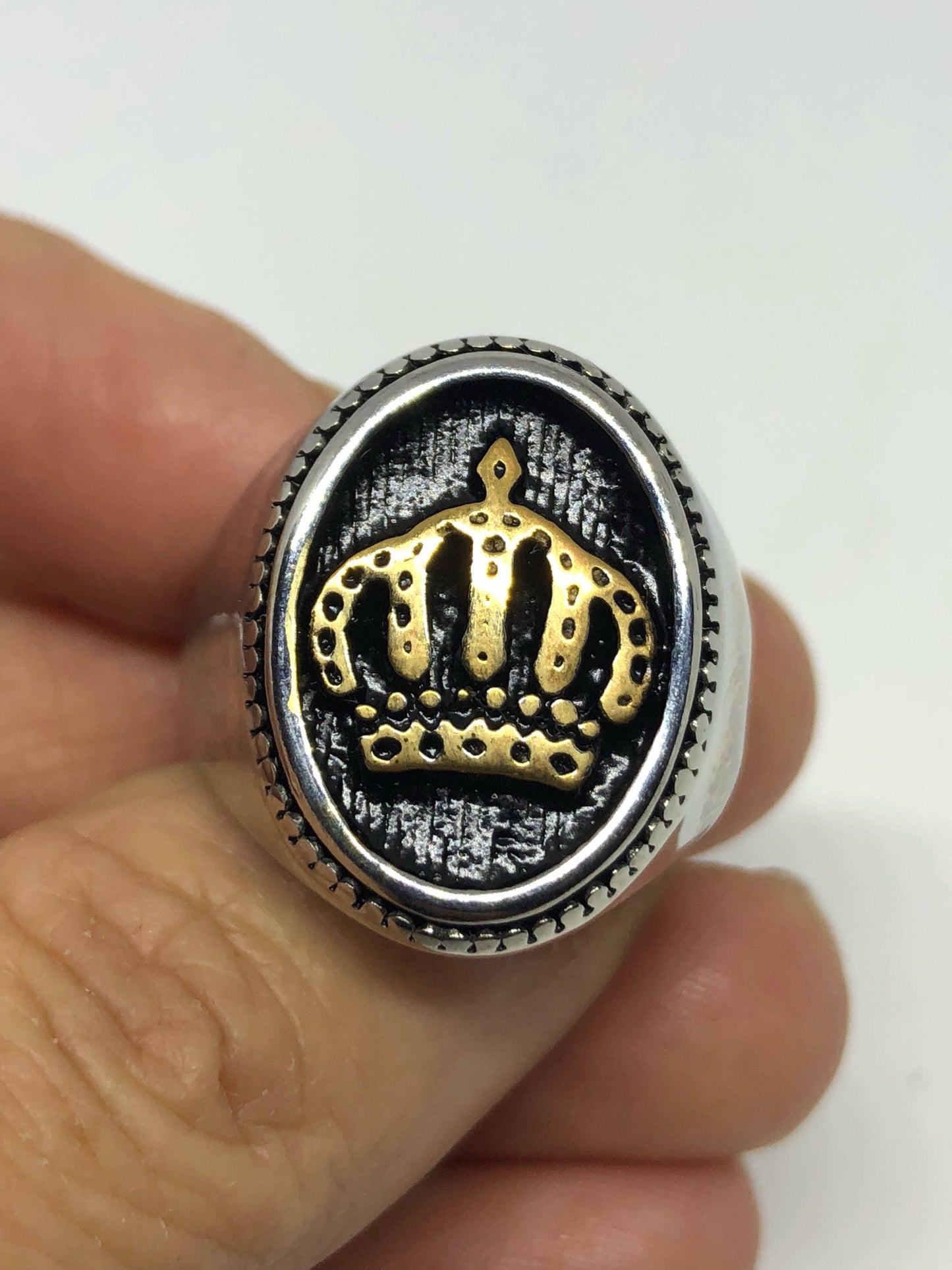 Vintage Gothic Silver Stainless Steel Illuminati Crown Mens Ring